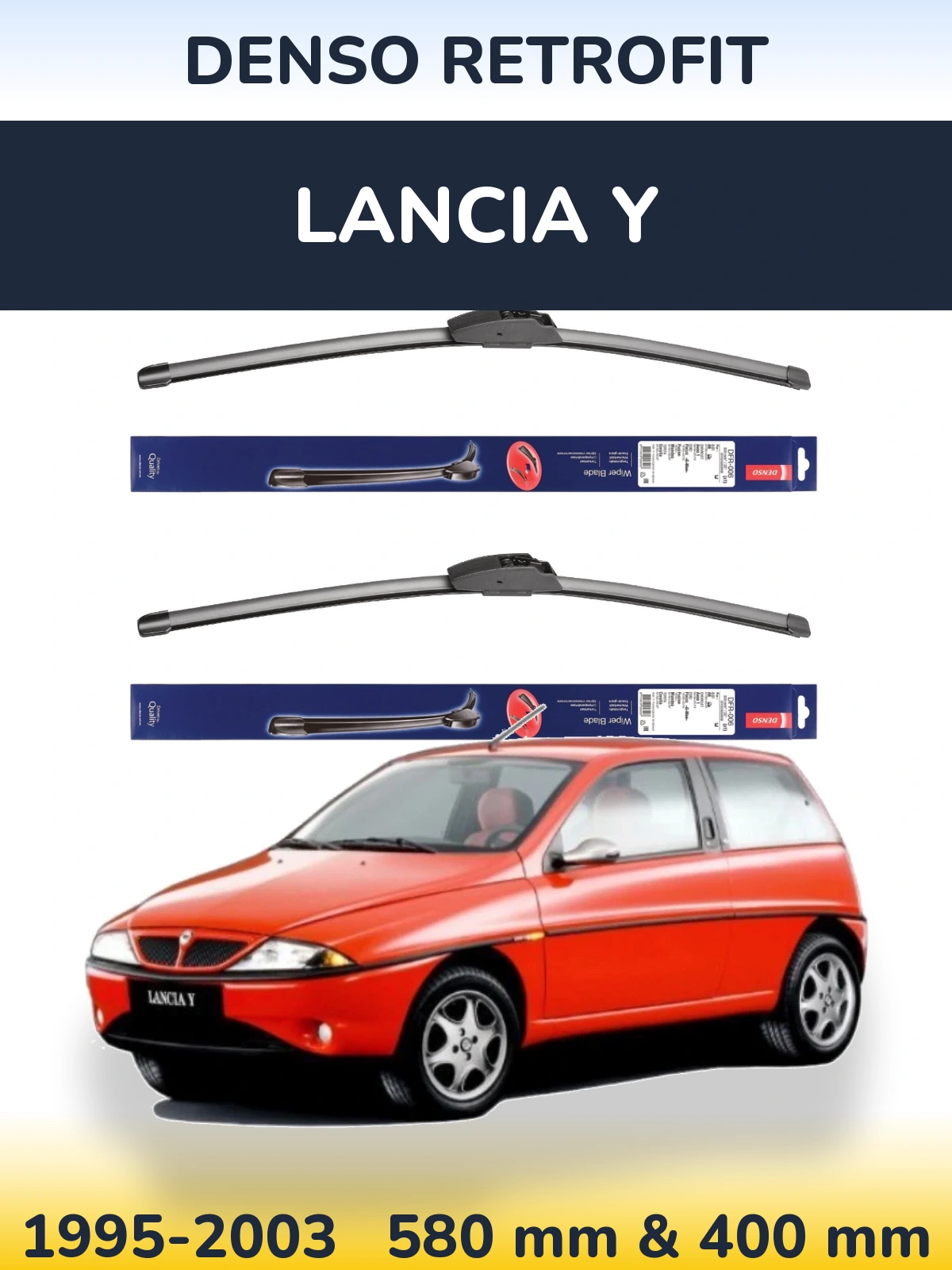 Komplet przednich wycieraczek Denso Retrofit 580 & 400 mm do Lancia Y 1995-2003