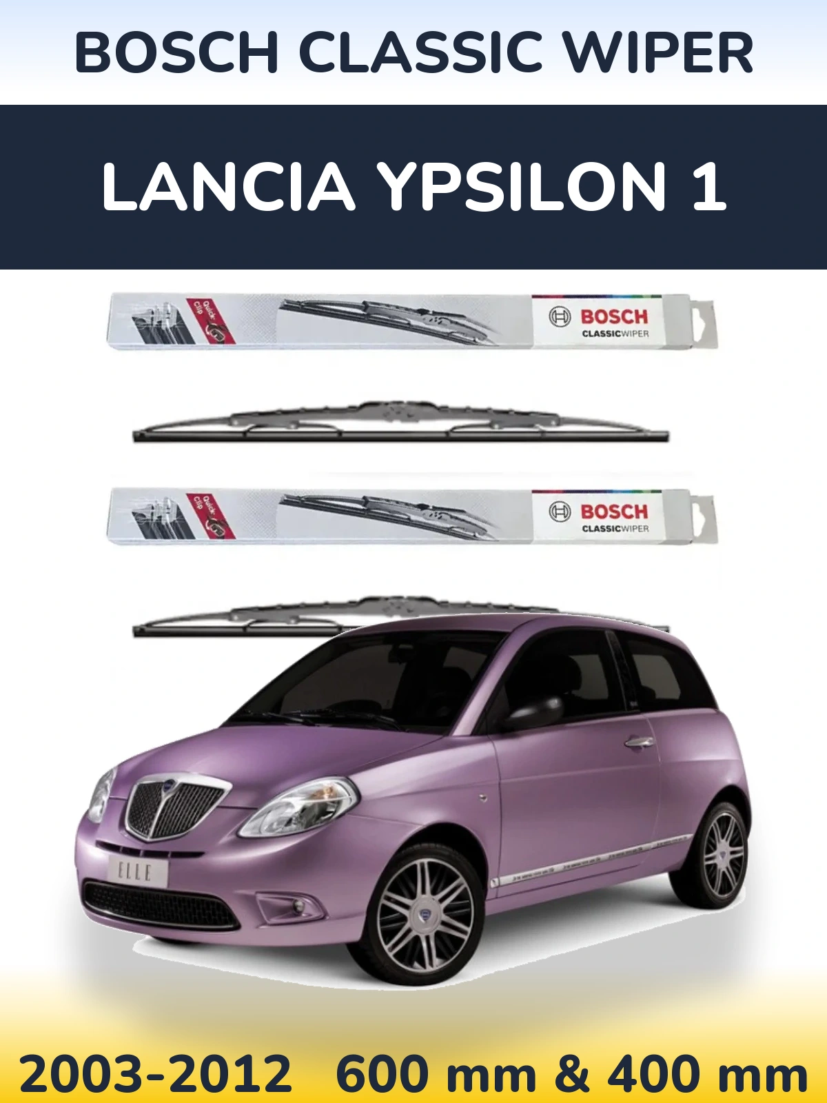 Комплект передних дворников BOSCH Classic Wiper 600 & 400 мм для Lancia Ypsilon 1 2003-2012