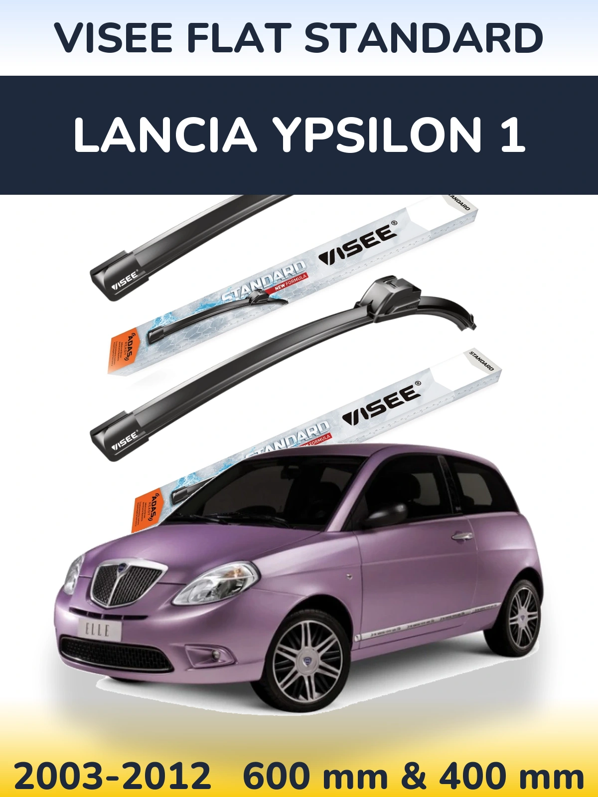 Front wiper blade set VISEE FLAT STANDARD 600 & 400 мм for Lancia Ypsilon 1 2003-2012
