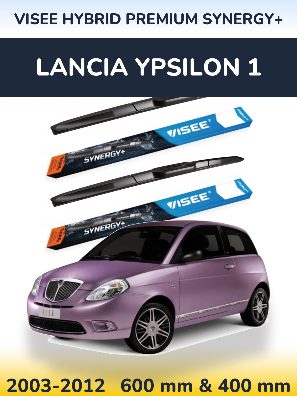 Front wiper blade set VISEE HYBRID PREMIUM SYNERGY+ 600 & 400 мм for Lancia Ypsilon 1 2003-2012