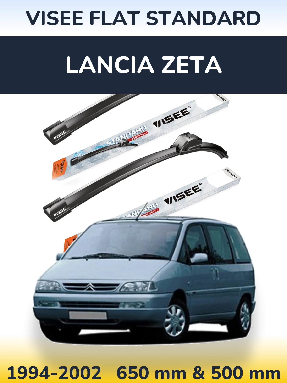 Komplet przednich wycieraczek VISEE FLAT STANDARD 650 & 500 mm do Lancia Zeta 1994-2002