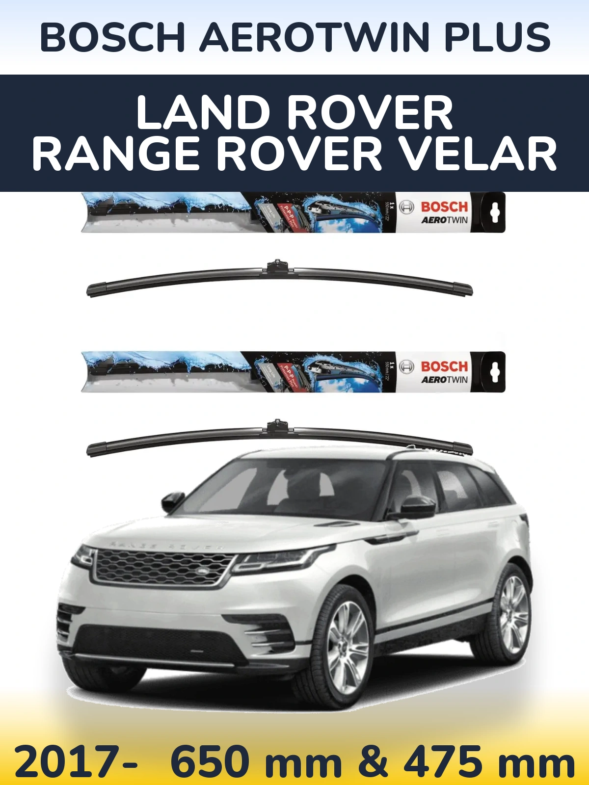 Комплект передніх щіток BOSCH AeroTwin Plus 650 & 475 мм для Land Rover Range Rover Velar 2017-2026