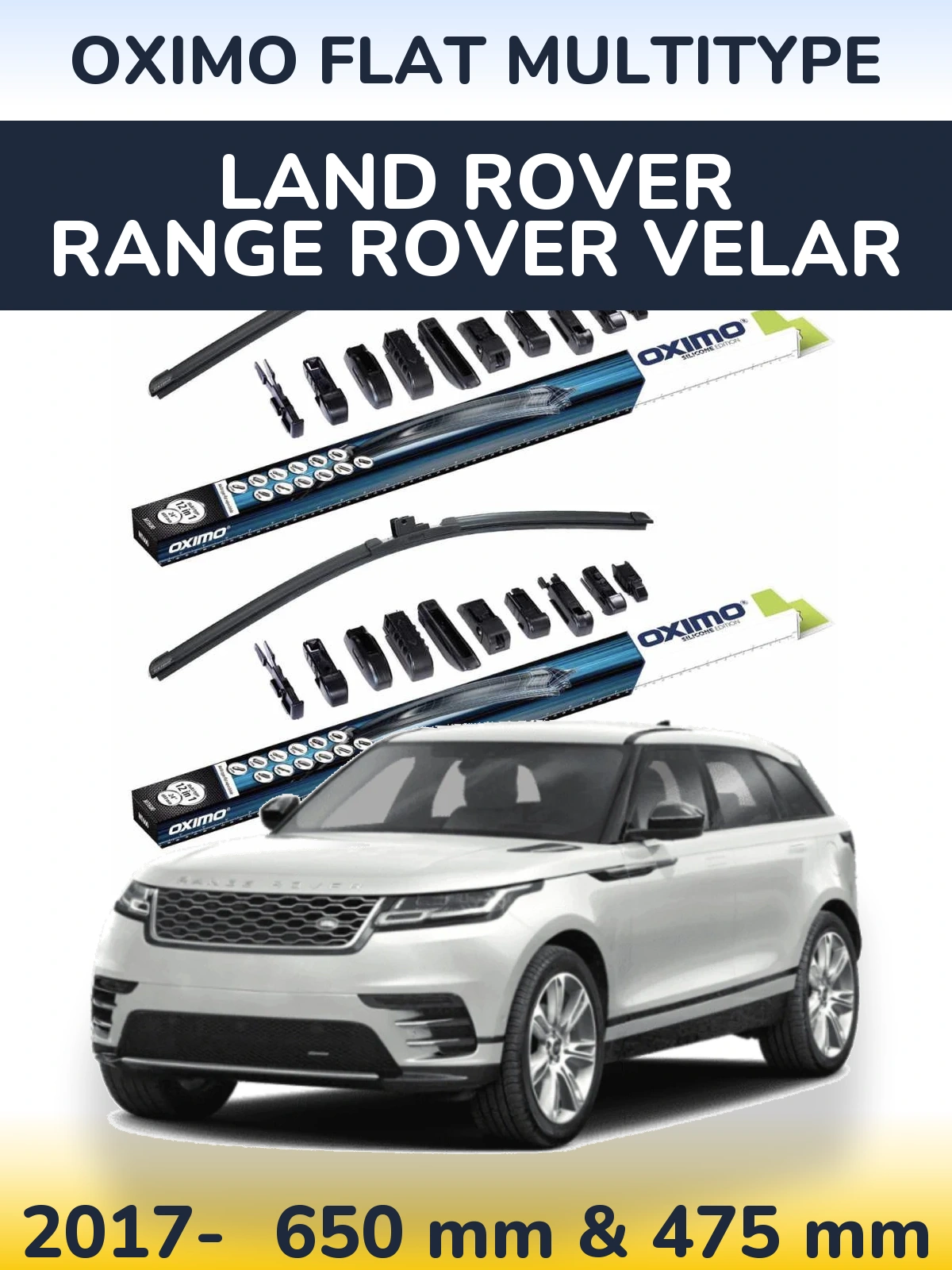 Комплект передних дворников Oximo Flat MultiТипe 650 & 475 мм для Land Rover Range Rover Velar 2017-2026