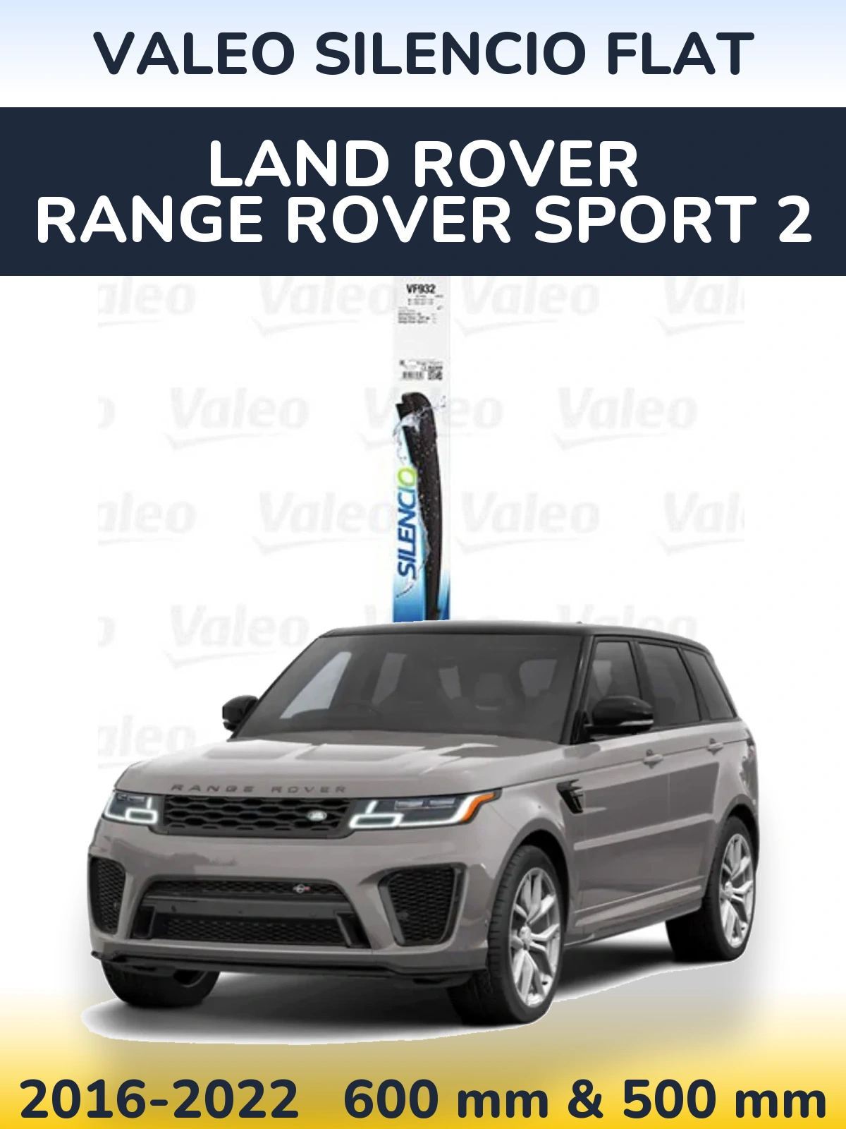 Front wiper blade set Valeo Silencio Flat 600 & 500 мм for Land Rover Range Rover Sport 2 2016-2022