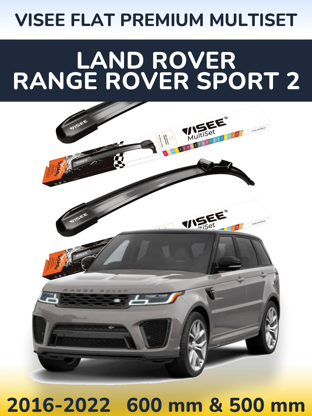 Komplet przednich wycieraczek VISEE FLAT PREMIUM MultiSet 600 & 500 mm do Land Rover Range Rover Sport 2 2016-2022