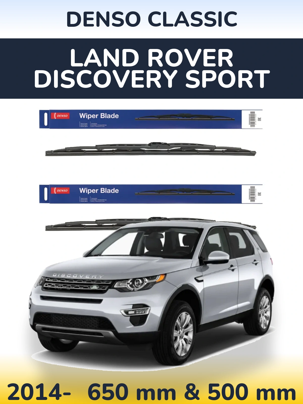 Front wiper blade set Denso Classic 650 & 500 mm for Land Rover Discovery Sport 2014-2026