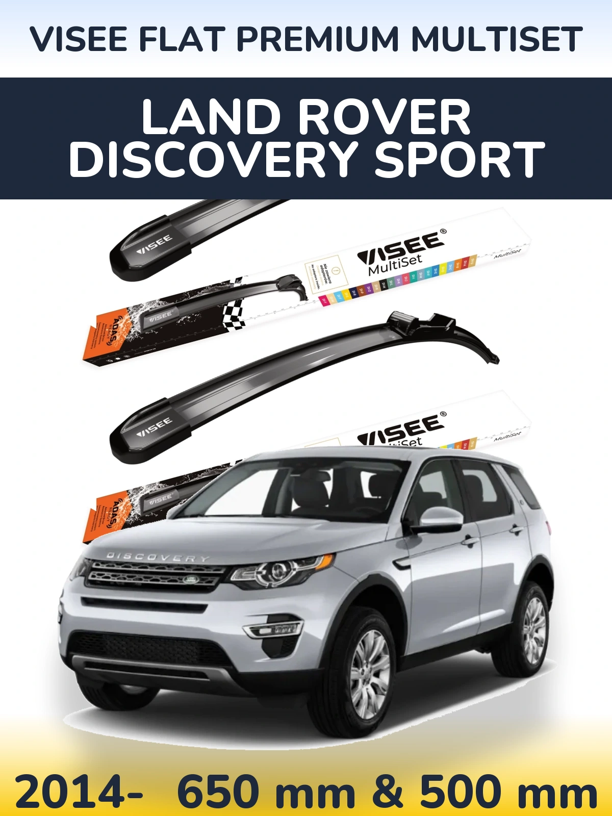 Front wiper blade set VISEE FLAT PREMIUM MultiSet 650 & 500 mm for Land Rover Discovery Sport 2014-2026