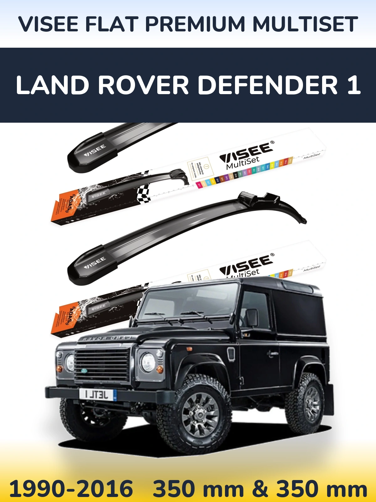Front wiper blade set VISEE FLAT PREMIUM MultiSet 350 & 350 mm for Land Rover Defender 1 1990-2016
