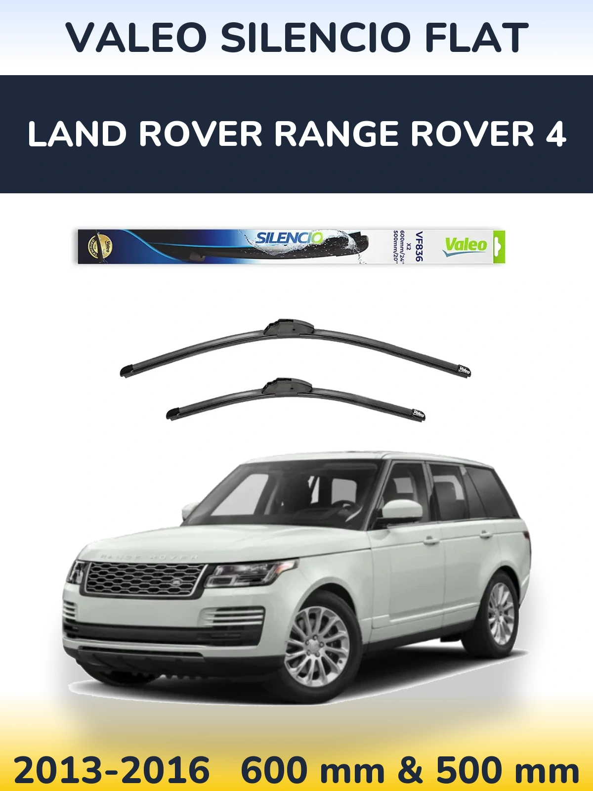 Front wiper blade set Valeo Silencio Flat 600 & 500 мм for Land Rover Range Rover 4 2013-2016