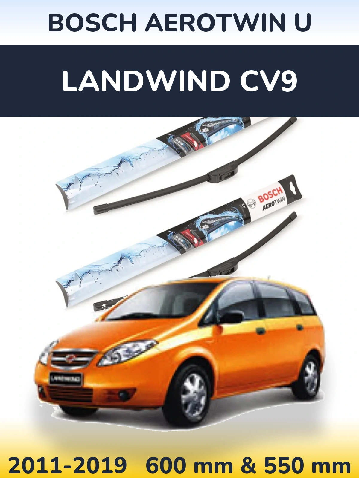 Комплект передних дворников BOSCH AeroTwin U 600 & 550 мм для Landwind CV9 2011-2019