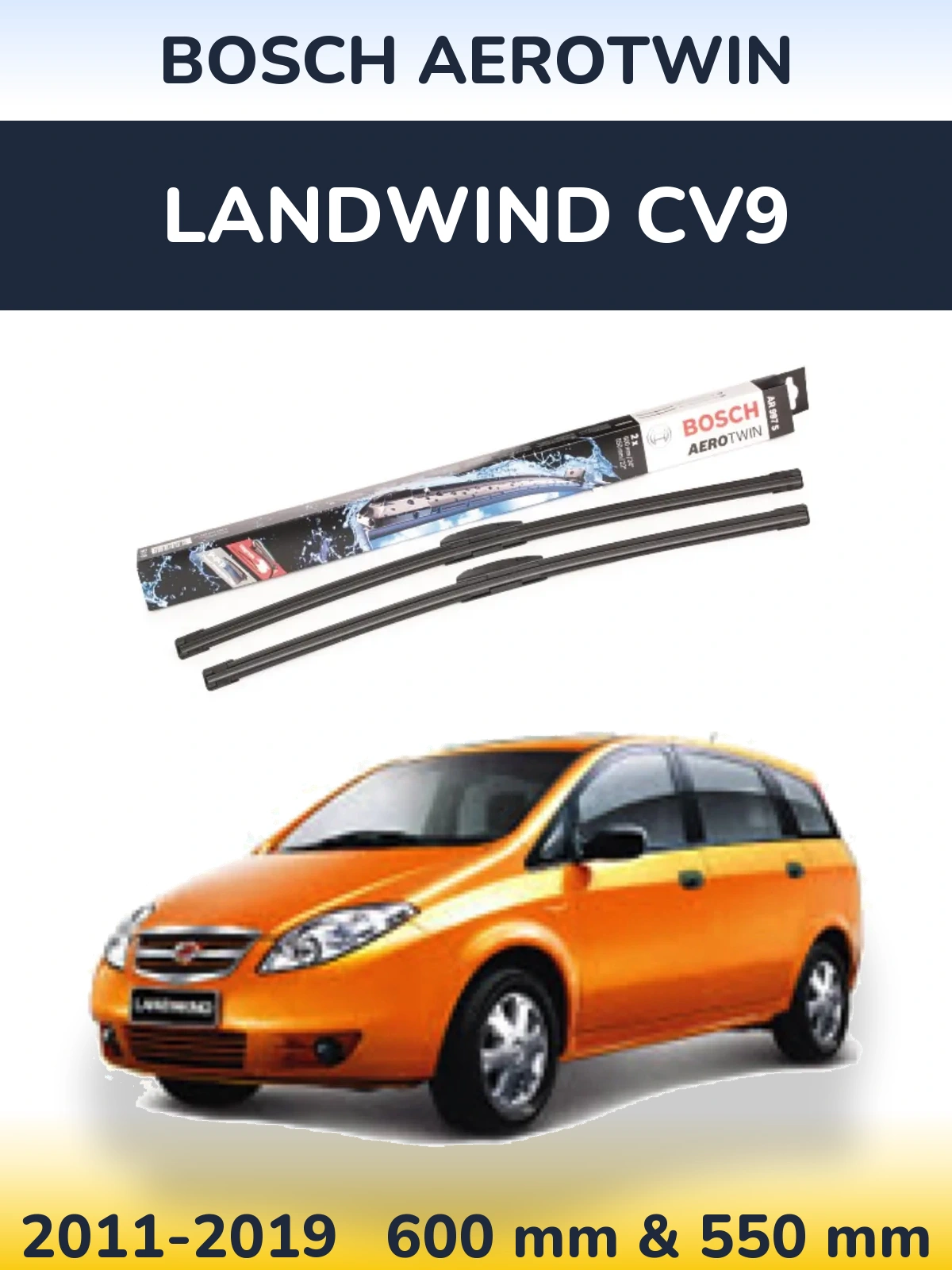 Front wiper blade set BOSCH AeroTwin 600 & 550 мм for Landwind CV9 2011-2019