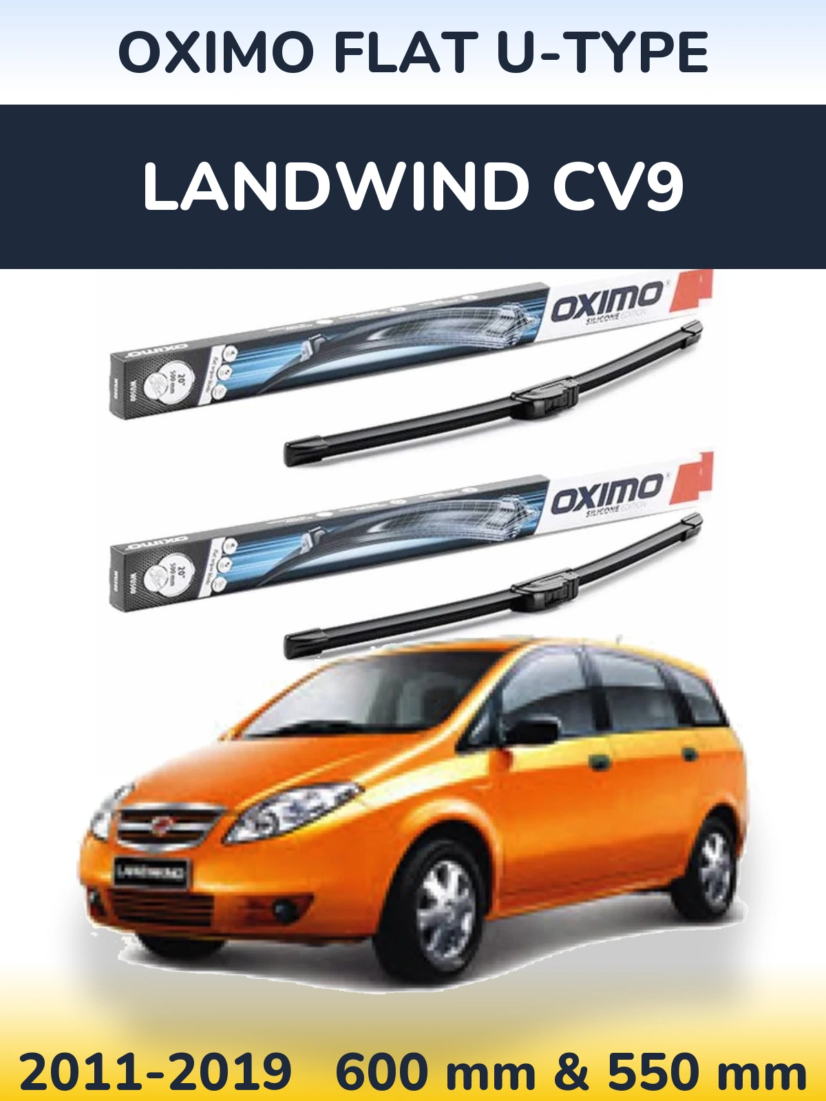 Front wiper blade set Oximo Flat U-type 600 & 550 мм for Landwind CV9 2011-2019