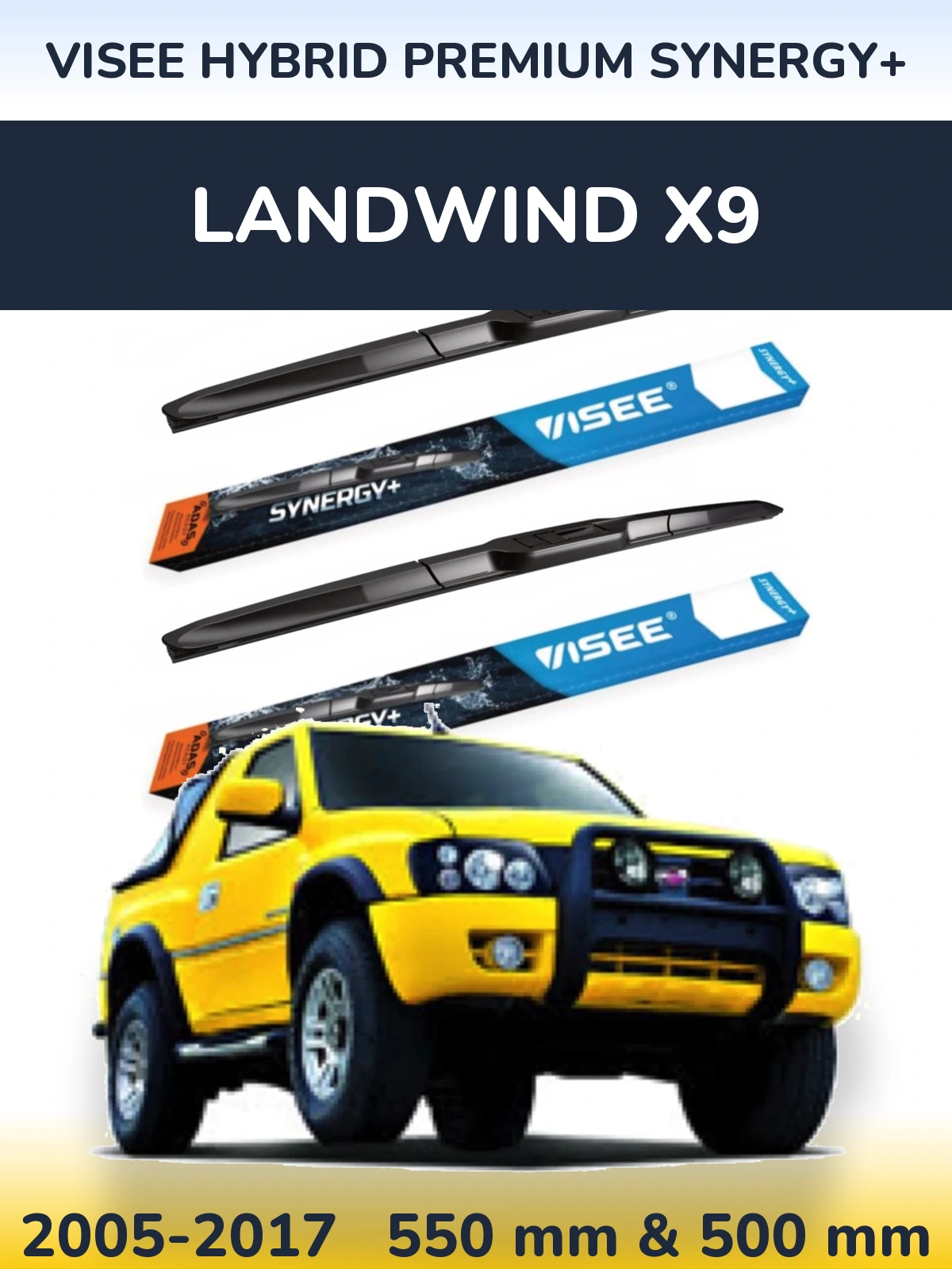 Front wiper blade set VISEE HYBRID PREMIUM SYNERGY+ 550 & 500 мм for Landwind X9 2005-2017
