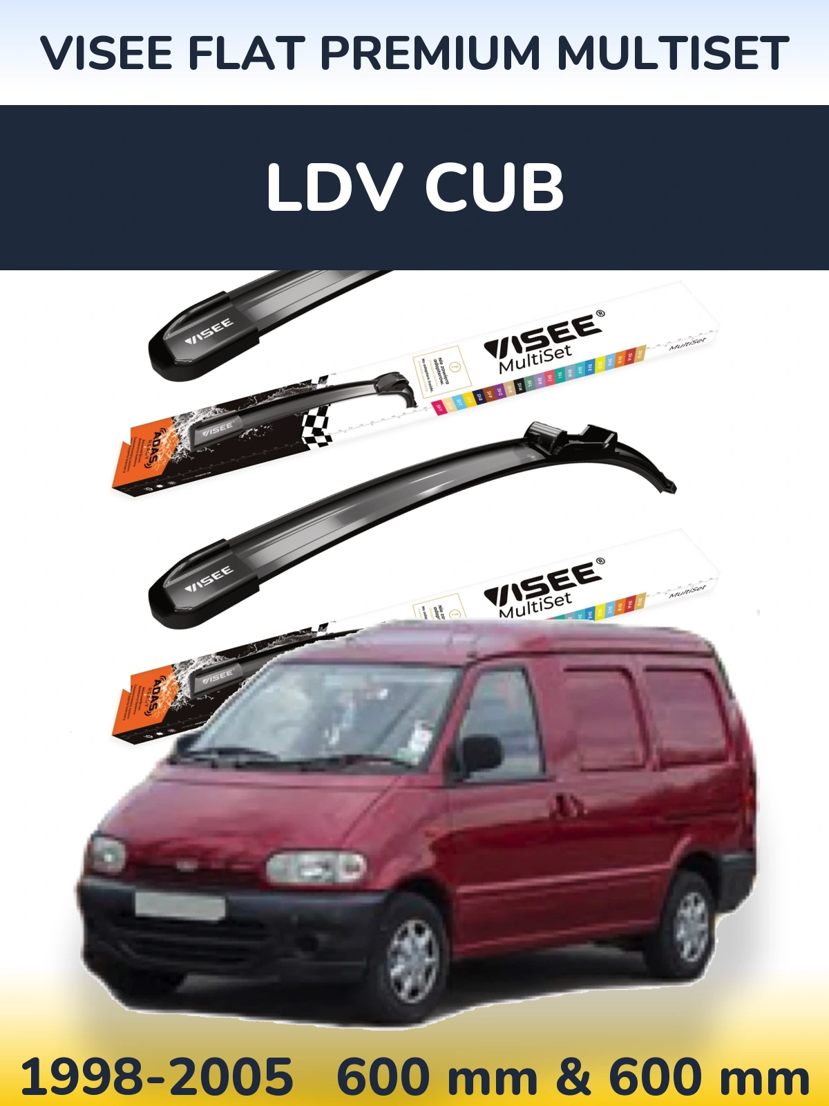 Front wiper blade set VISEE FLAT PREMIUM MultiSet 600 & 600 мм for LDV Cub 1998-2005