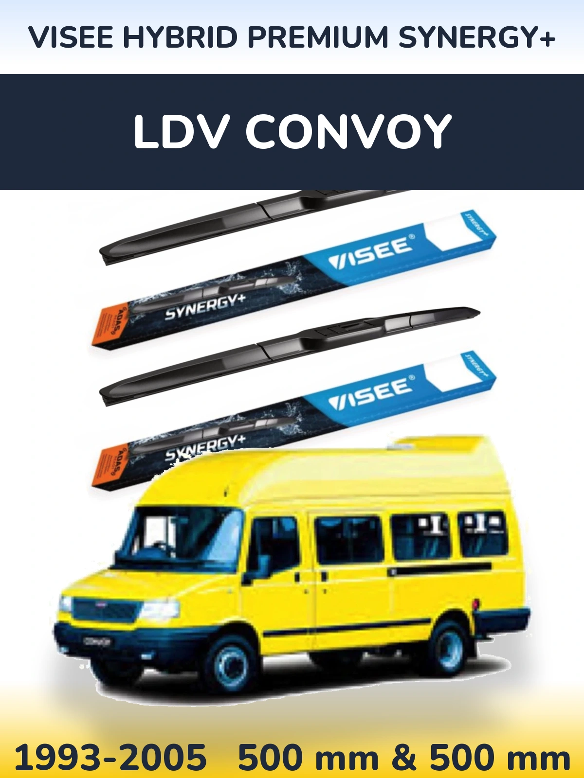 Front wiper blade set VISEE HYBRID PREMIUM SYNERGY+ 500 & 500 mm for LDV Convoy 1993-2005