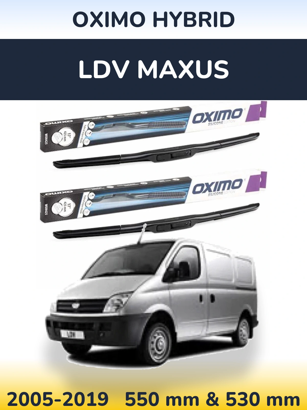 Front wiper blade set Oximo Hybrid 550 & 530 мм for LDV Maxus 2005-2019