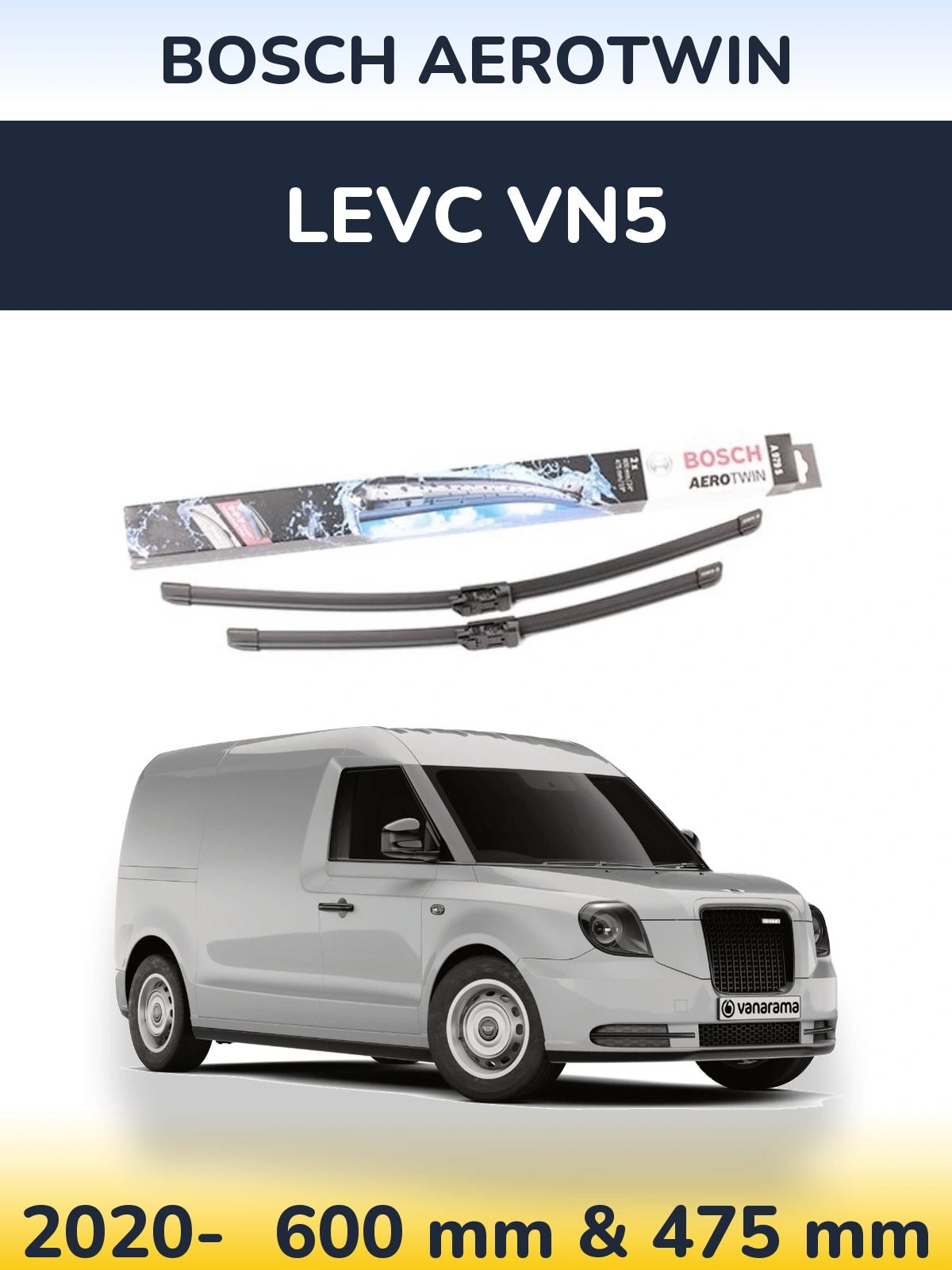 Front wiper blade set BOSCH AeroTwin 600 & 475 мм for LEVC VN5 2020-2026