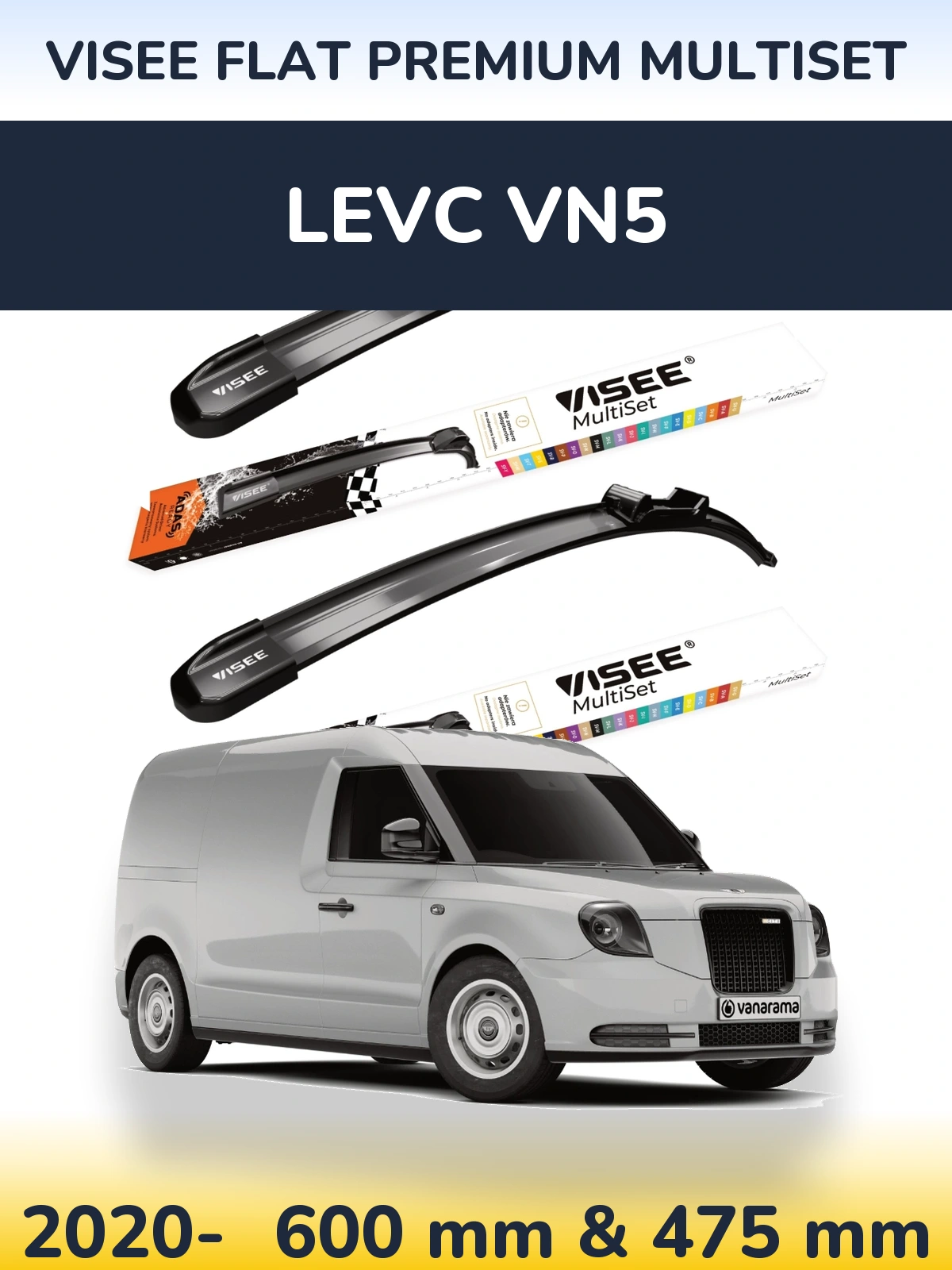 Комплект передних дворников VISEE FLAT PREMIUM MultiSet 600 & 475 мм для LEVC VN5 2020-2026
