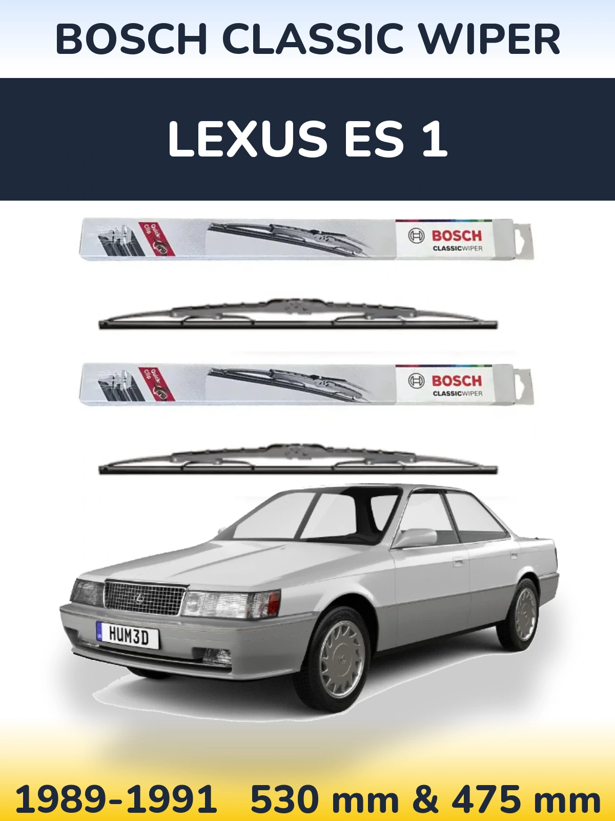 Front wiper blade set BOSCH Classic Wiper 530 & 475 мм for Lexus ES 1 1989-1991