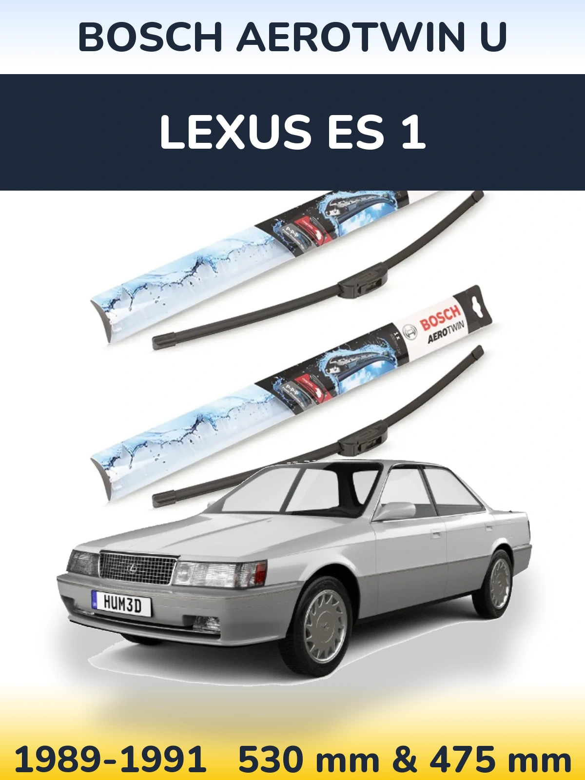 Комплект передних дворников BOSCH AeroTwin U 530 & 475 мм для Lexus ES 1 1989-1991