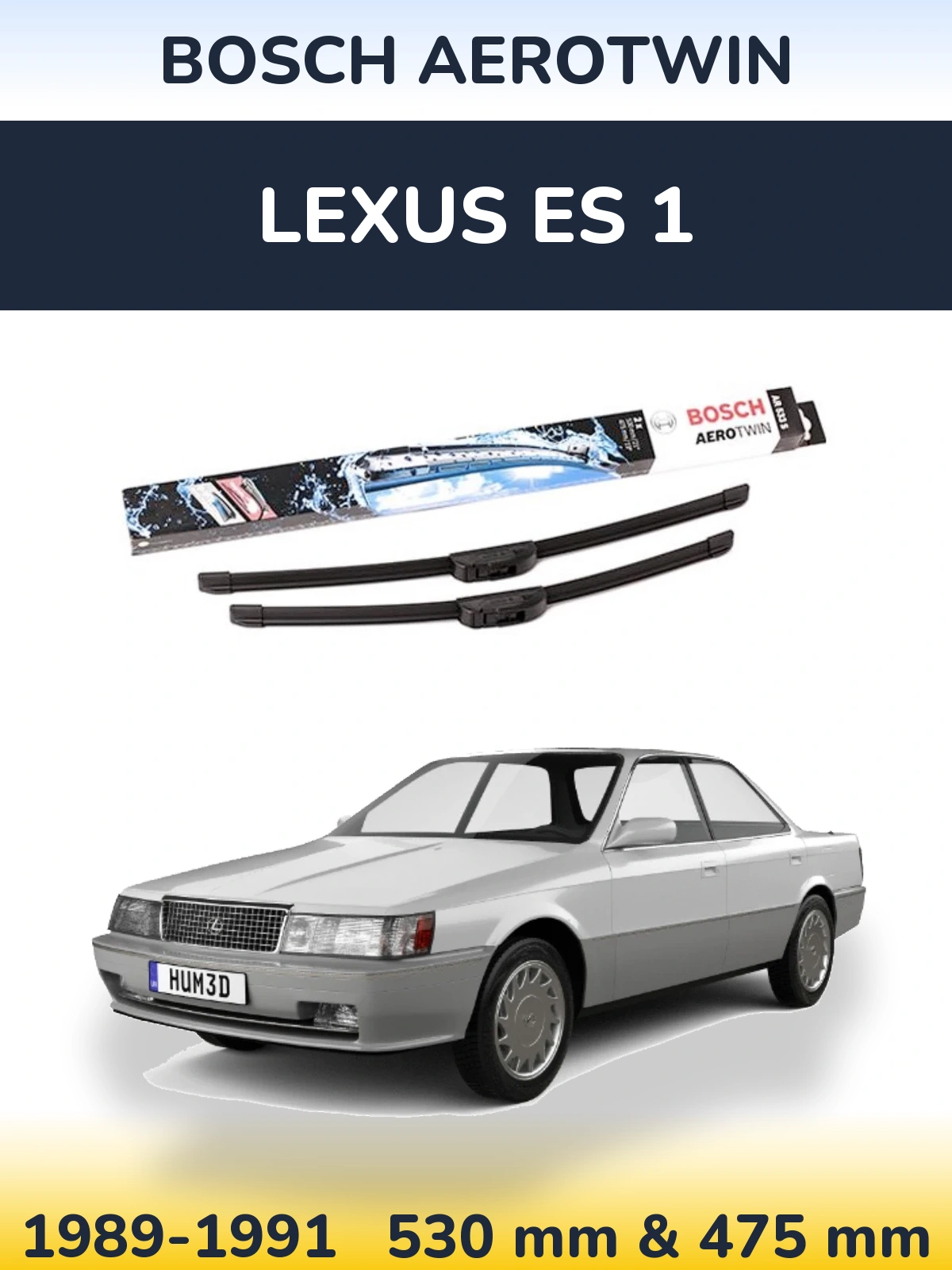 Front wiper blade set BOSCH AeroTwin 530 & 475 мм for Lexus ES 1 1989-1991