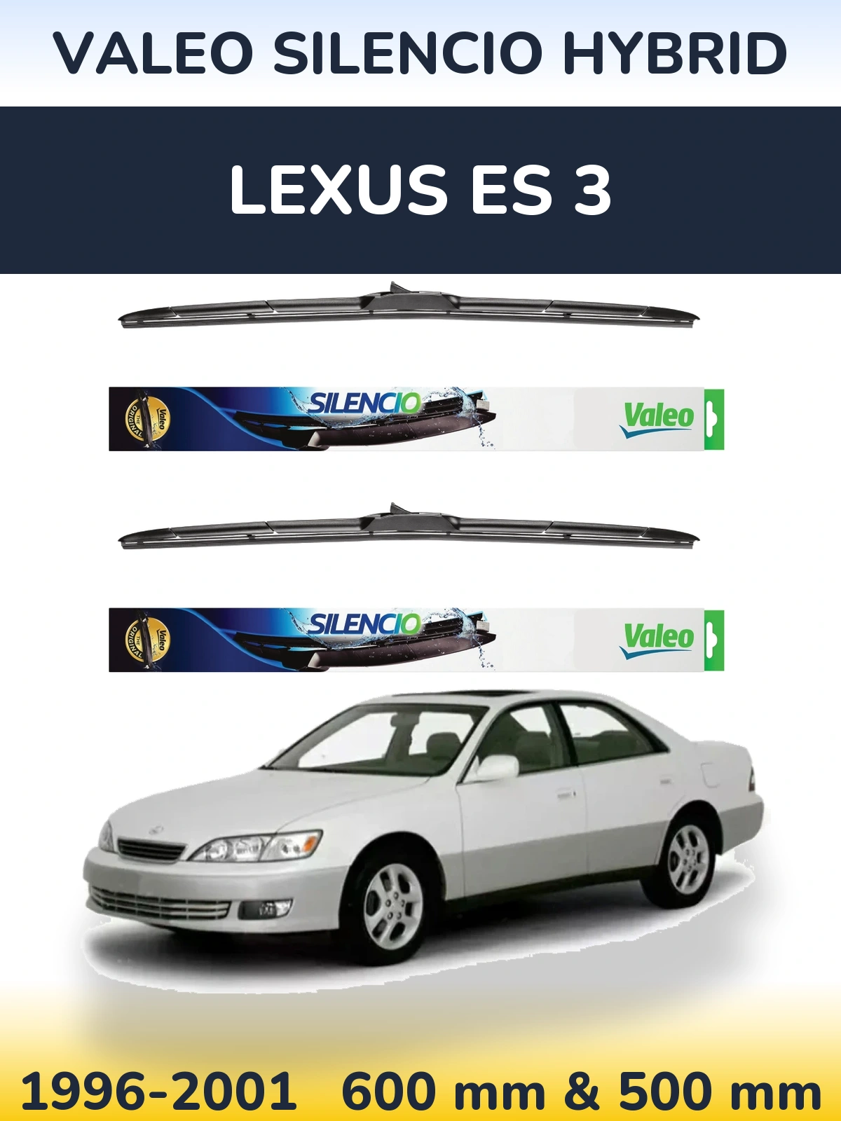 Front wiper blade set Valeo Silencio Hybrid 600 & 500 мм for Lexus ES 3 1996-2001