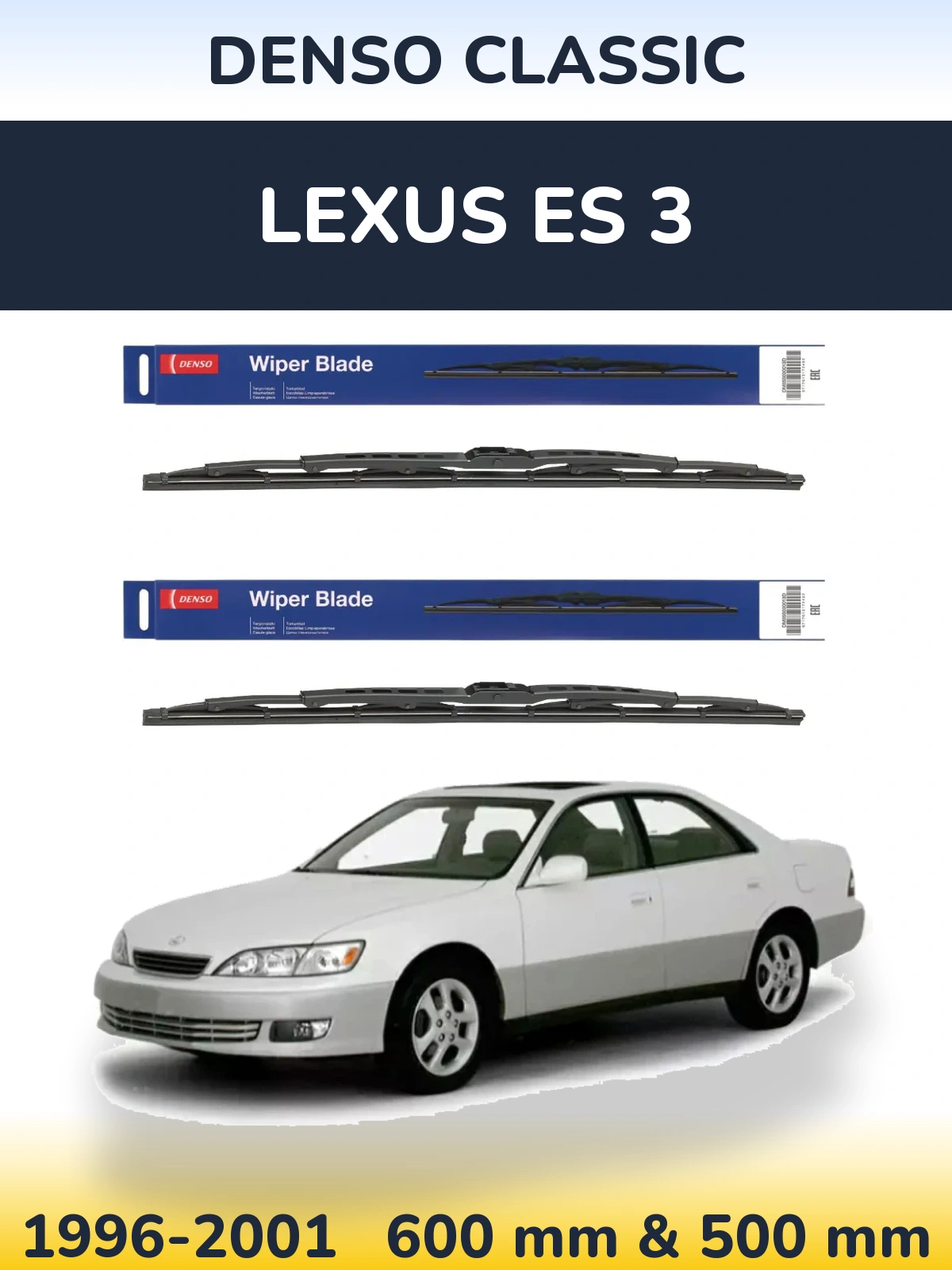 Front wiper blade set Denso Classic 600 & 500 mm for Lexus ES 3 1996-2001