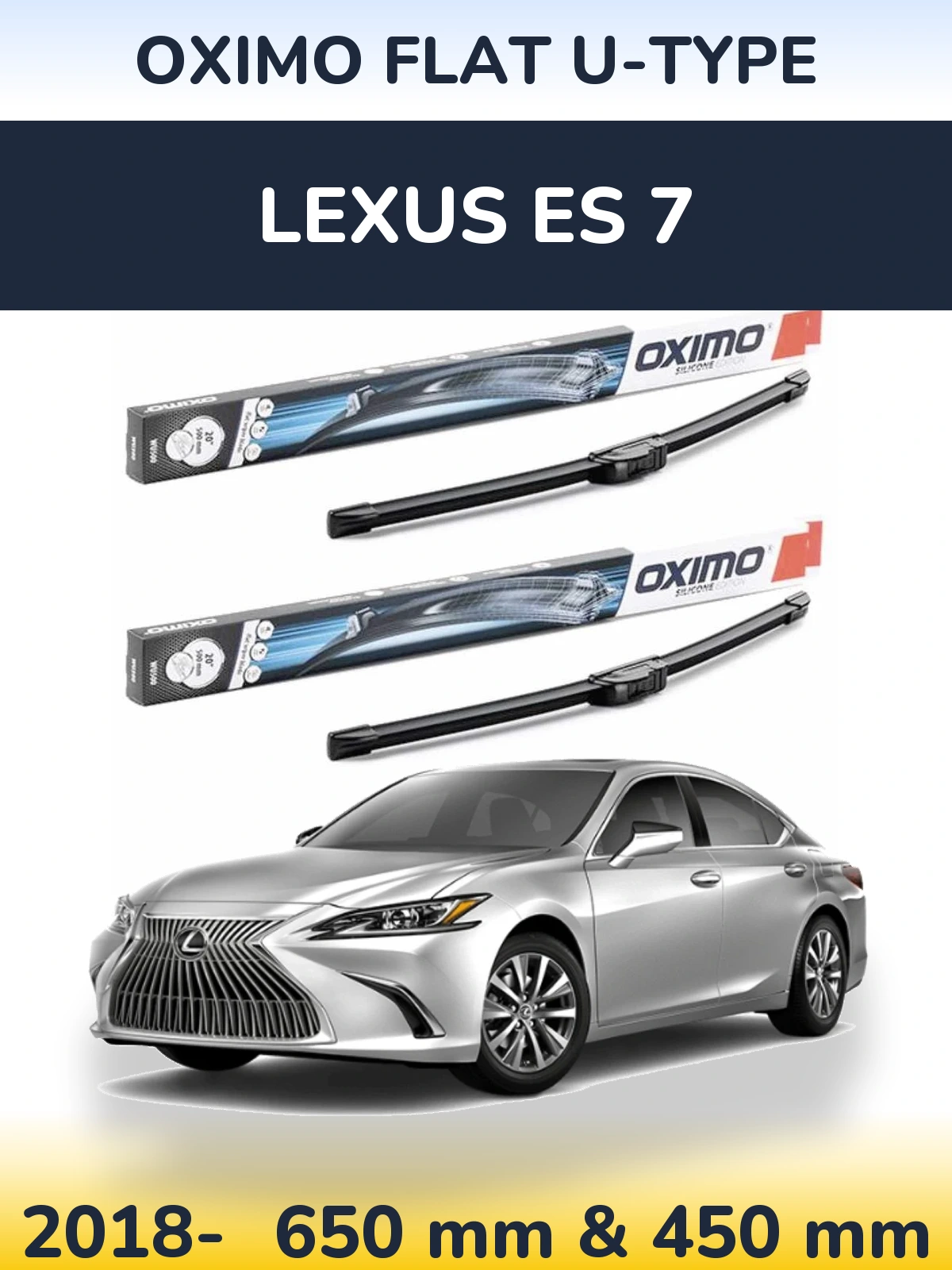Комплект передних дворников Oximo Flat U-type 650 & 450 мм для Lexus ES 7 2018-2026