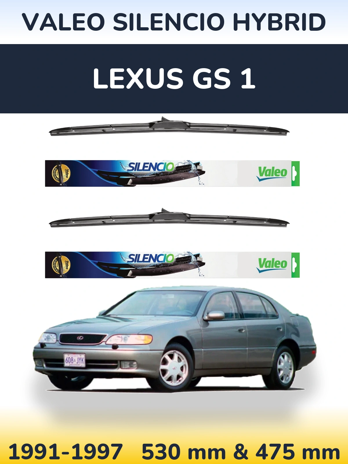 Комплект передних дворников Valeo Silencio Hybrid 530 & 475 мм для Lexus GS 1 1991-1997