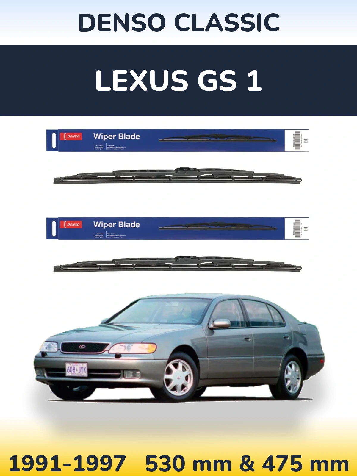 Front wiper blade set Denso Classic 530 & 475 mm for Lexus GS 1 1991-1997