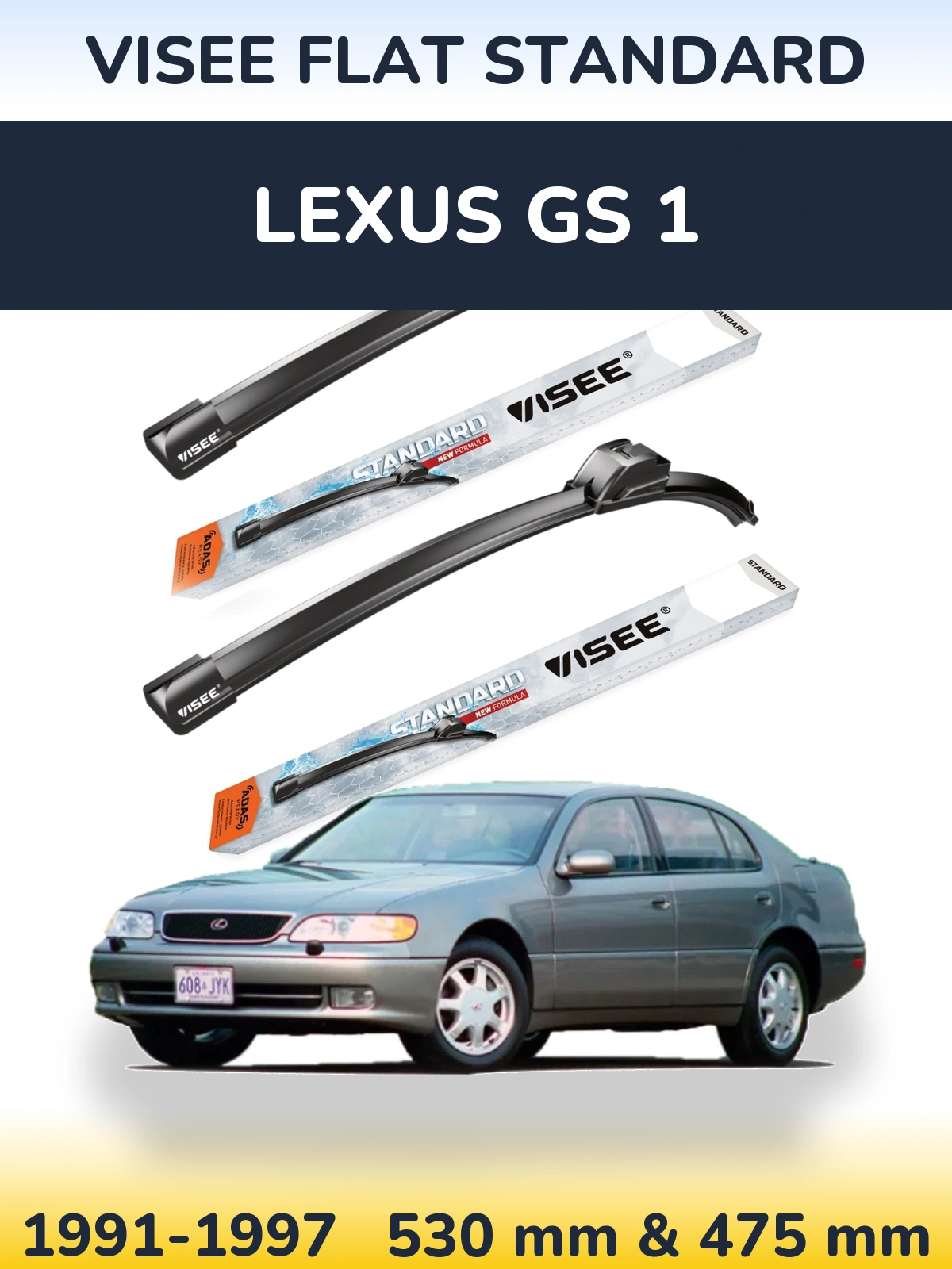 Front wiper blade set VISEE FLAT STANDARD 530 & 475 mm for Lexus GS 1 1991-1997