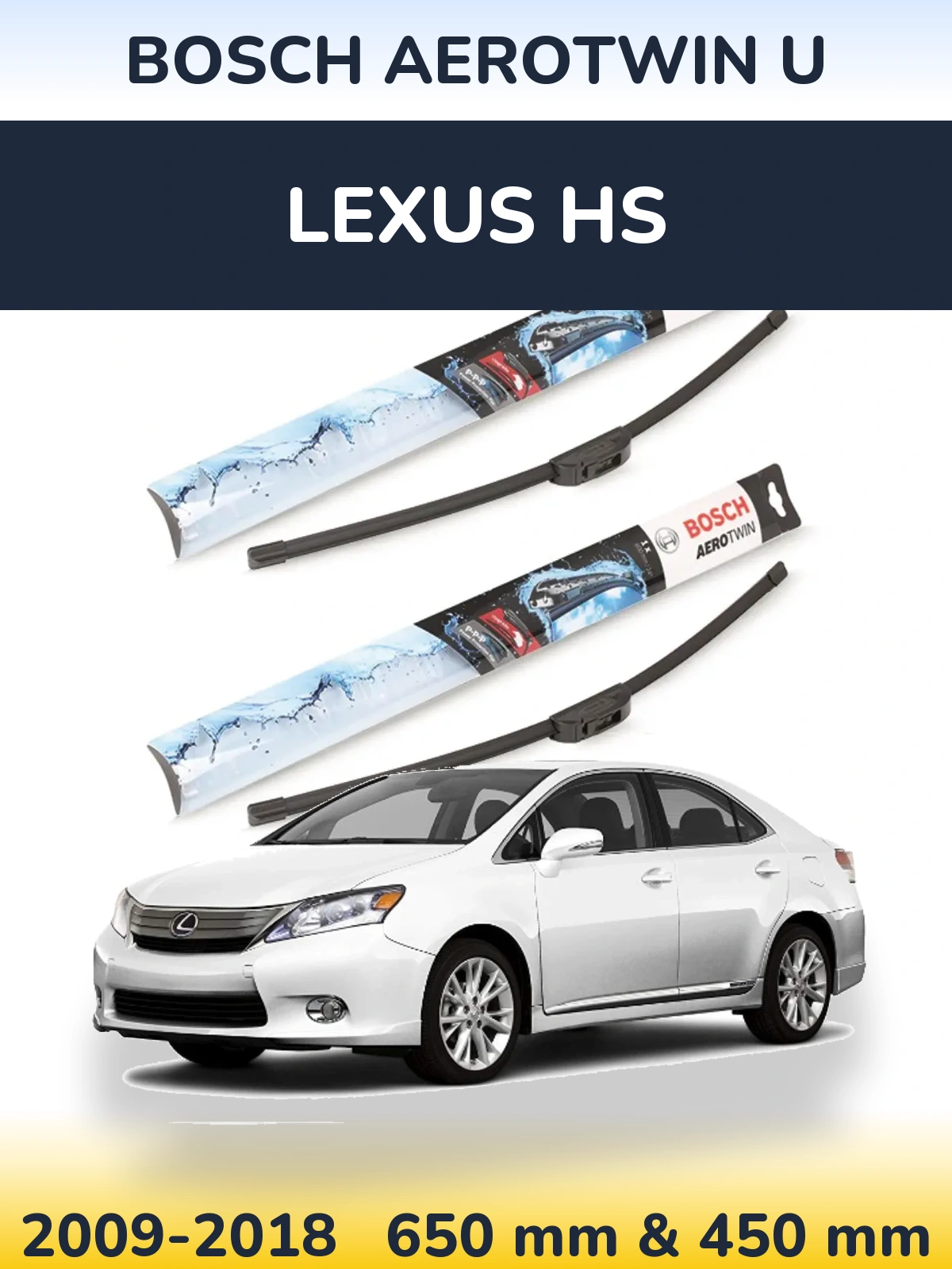 Komplet przednich wycieraczek BOSCH AeroTwin U 650 & 450 mm do Lexus HS 2009-2018