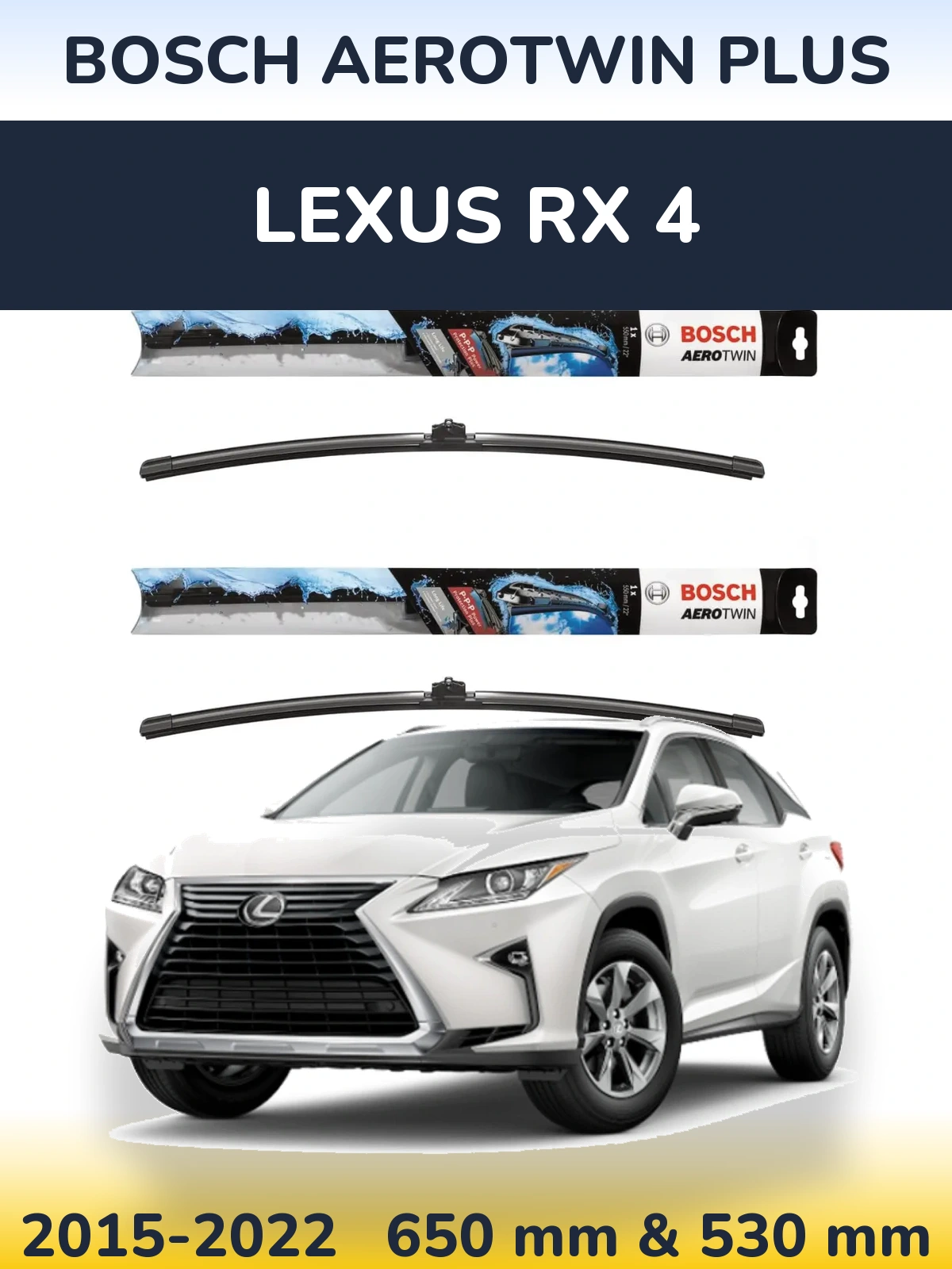 Комплект передніх щіток BOSCH AeroTwin Plus 650 & 530 мм для Lexus RX 4 2015-2022
