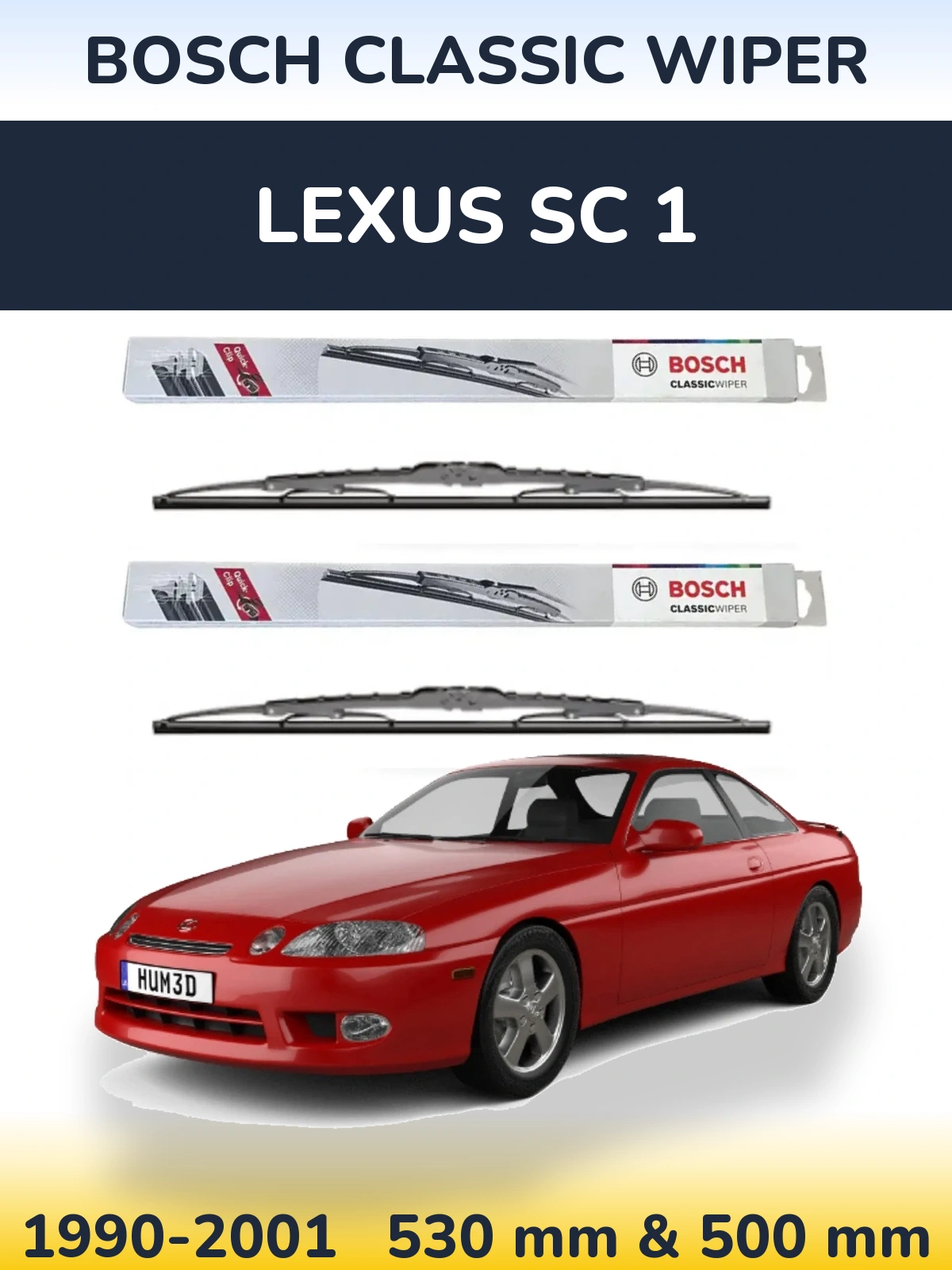 Komplet przednich wycieraczek BOSCH Classic Wiper 530 & 500 mm do Lexus SC 1 1990-2001