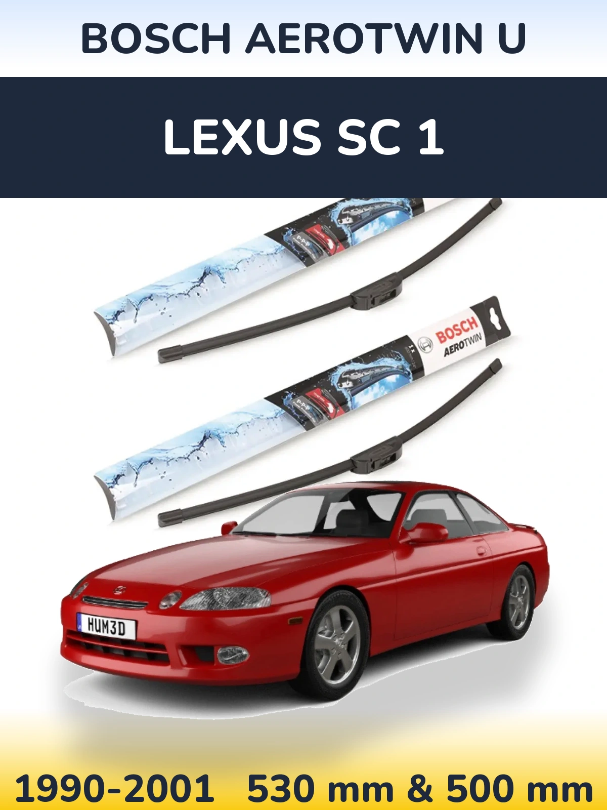 Комплект передних дворников BOSCH AeroTwin U 530 & 500 мм для Lexus SC 1 1990-2001