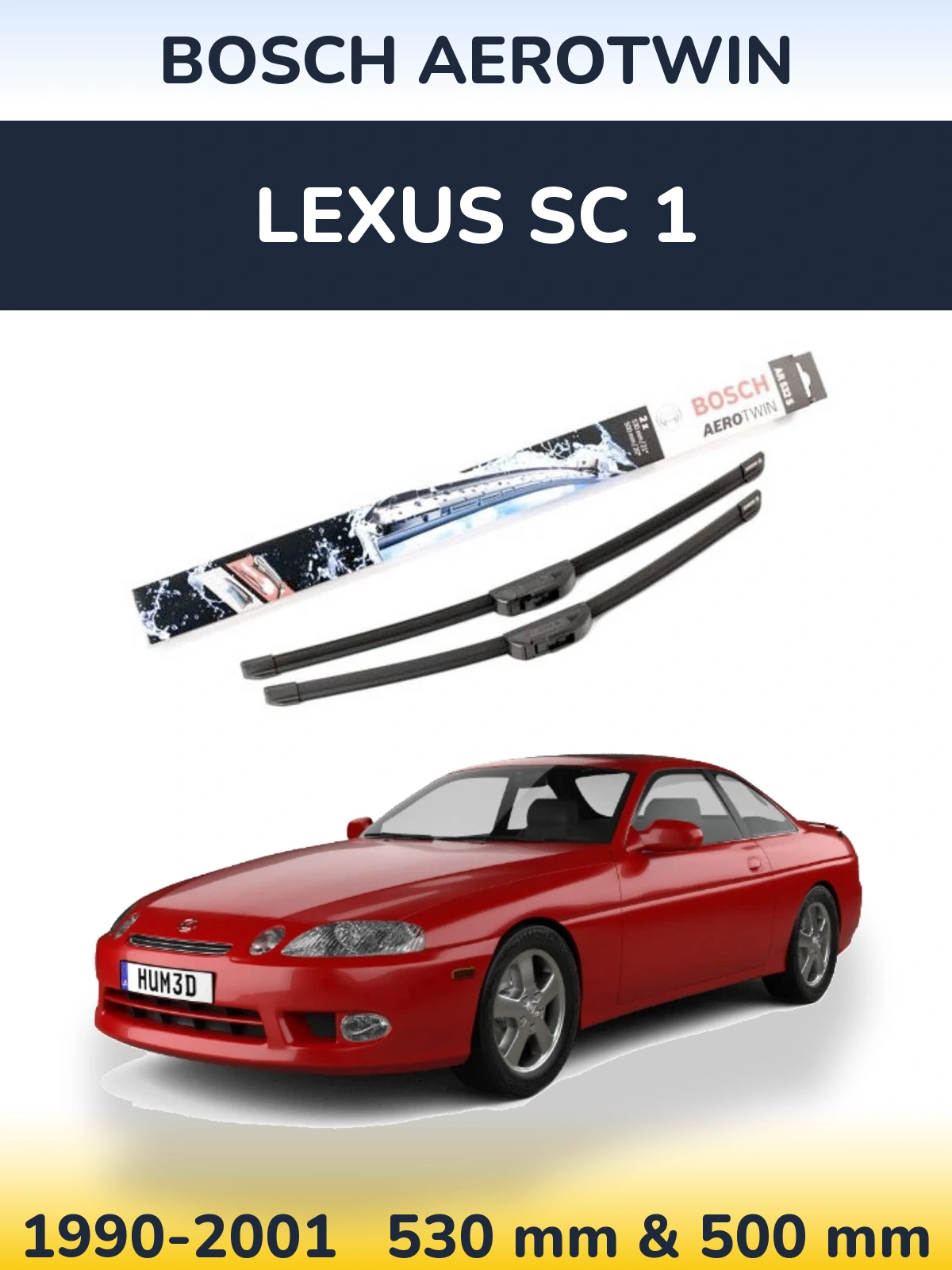 Комплект передних дворников BOSCH AeroTwin 530 & 500 мм для Lexus SC 1 1990-2001