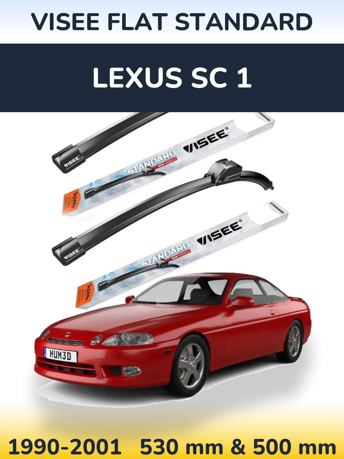 Komplet przednich wycieraczek VISEE FLAT STANDARD 530 & 500 mm do Lexus SC 1 1990-2001
