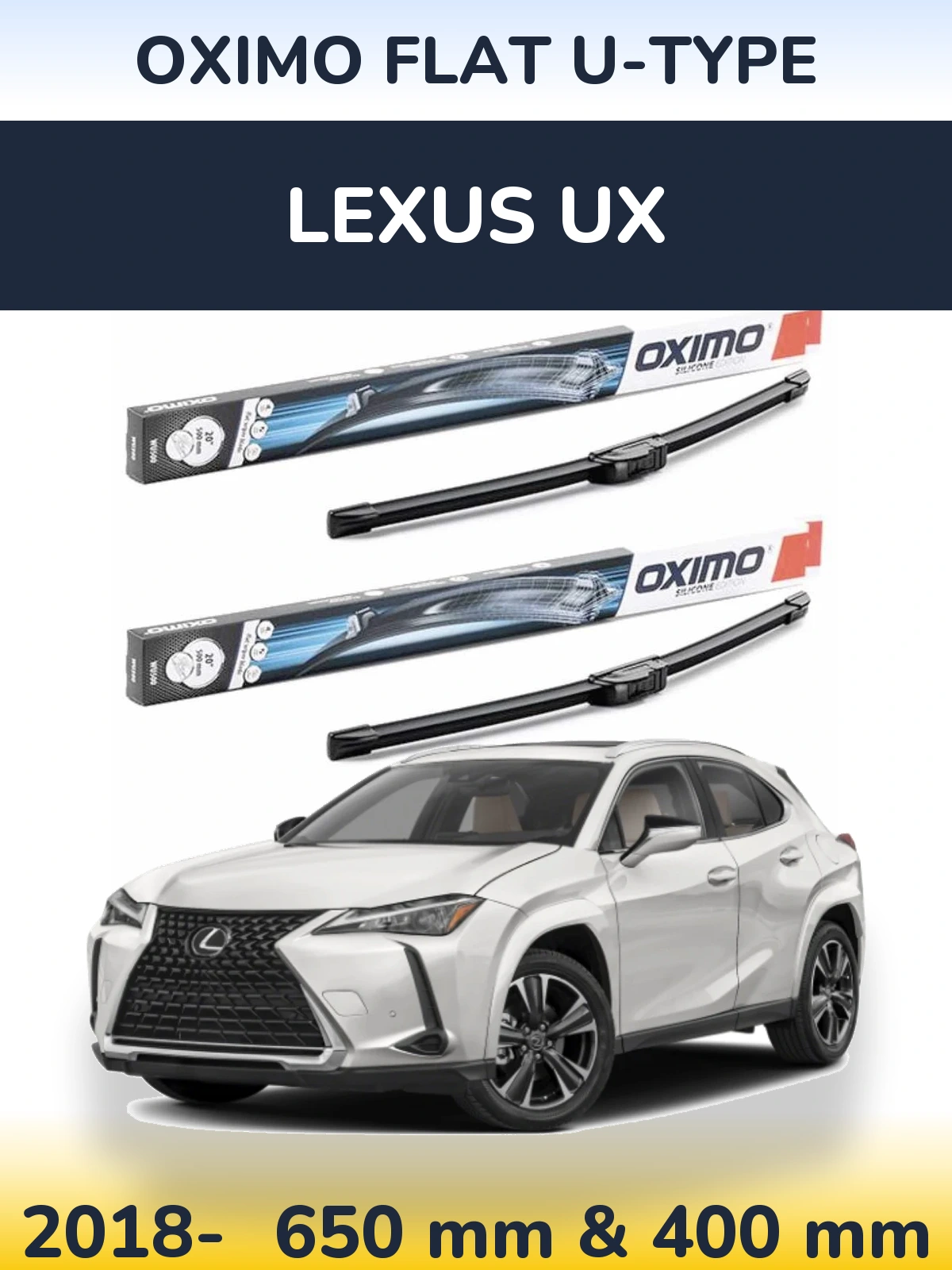 Комплект передних дворников Oximo Flat U-type 650 & 400 мм для Lexus UX 2018-2026