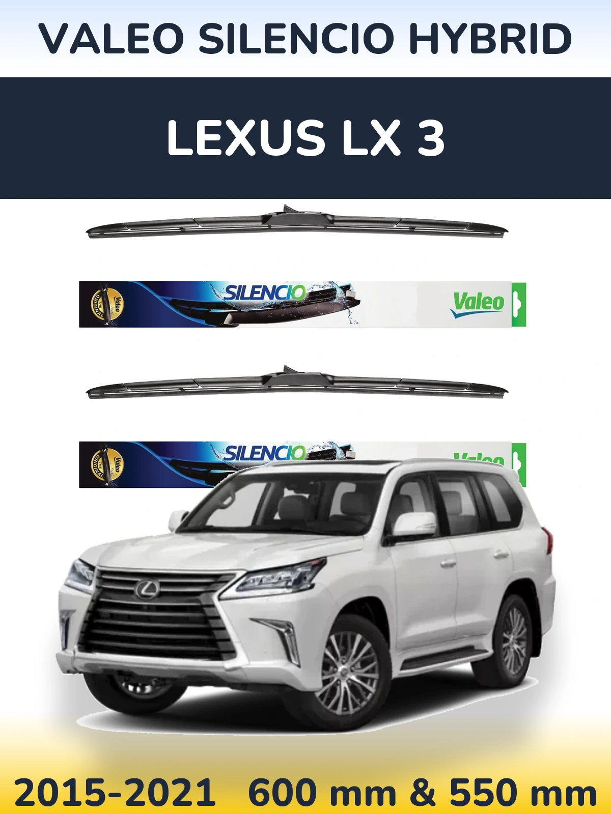 Front wiper blade set Valeo Silencio Hybrid 600 & 550 мм for Lexus LX 3 2015-2021