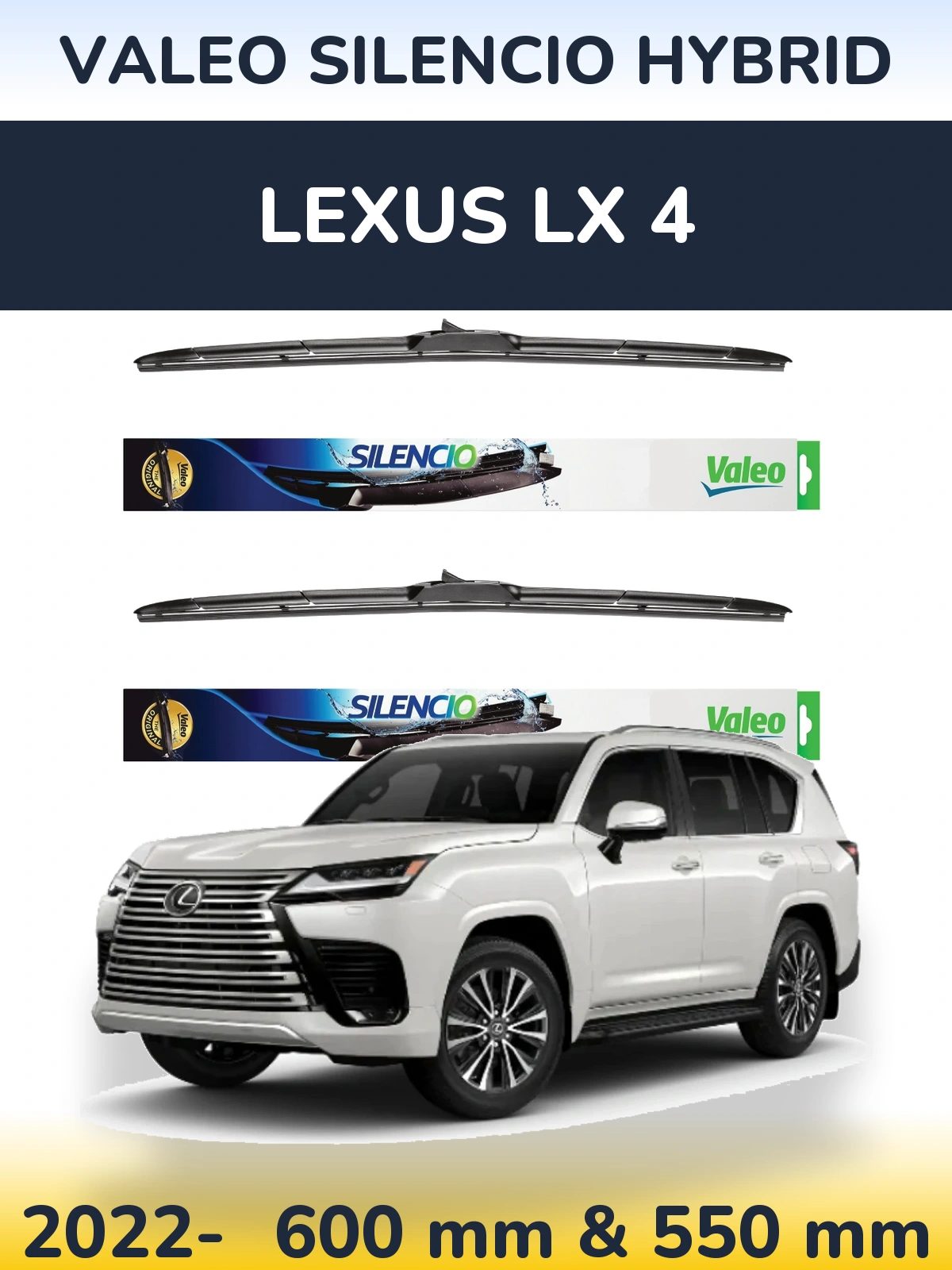Front wiper blade set Valeo Silencio Hybrid 600 & 550 мм for Lexus LX 4 2022-2026