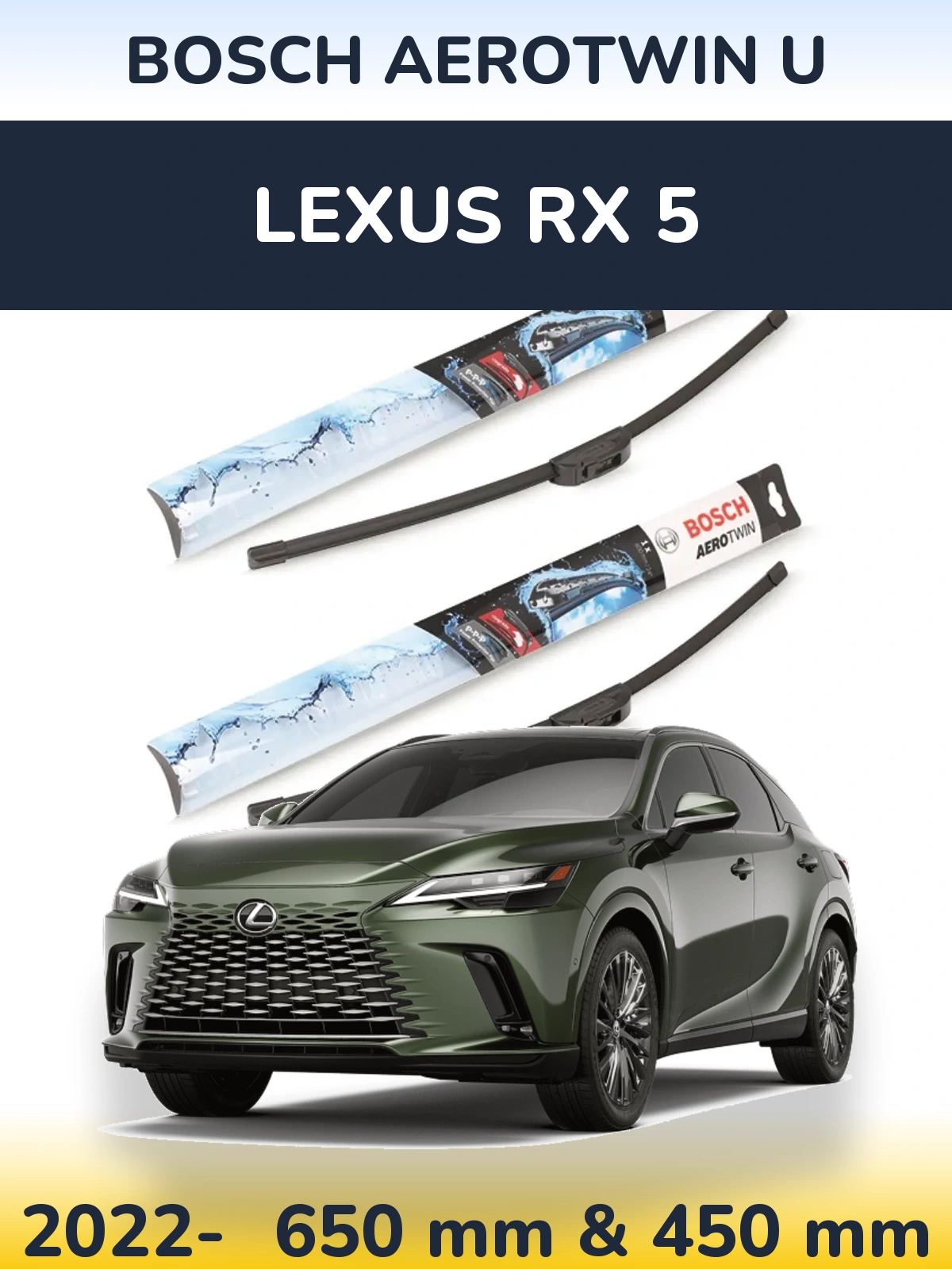Комплект передних дворников BOSCH AeroTwin U 650 & 450 мм для Lexus RX 5 2022-2026