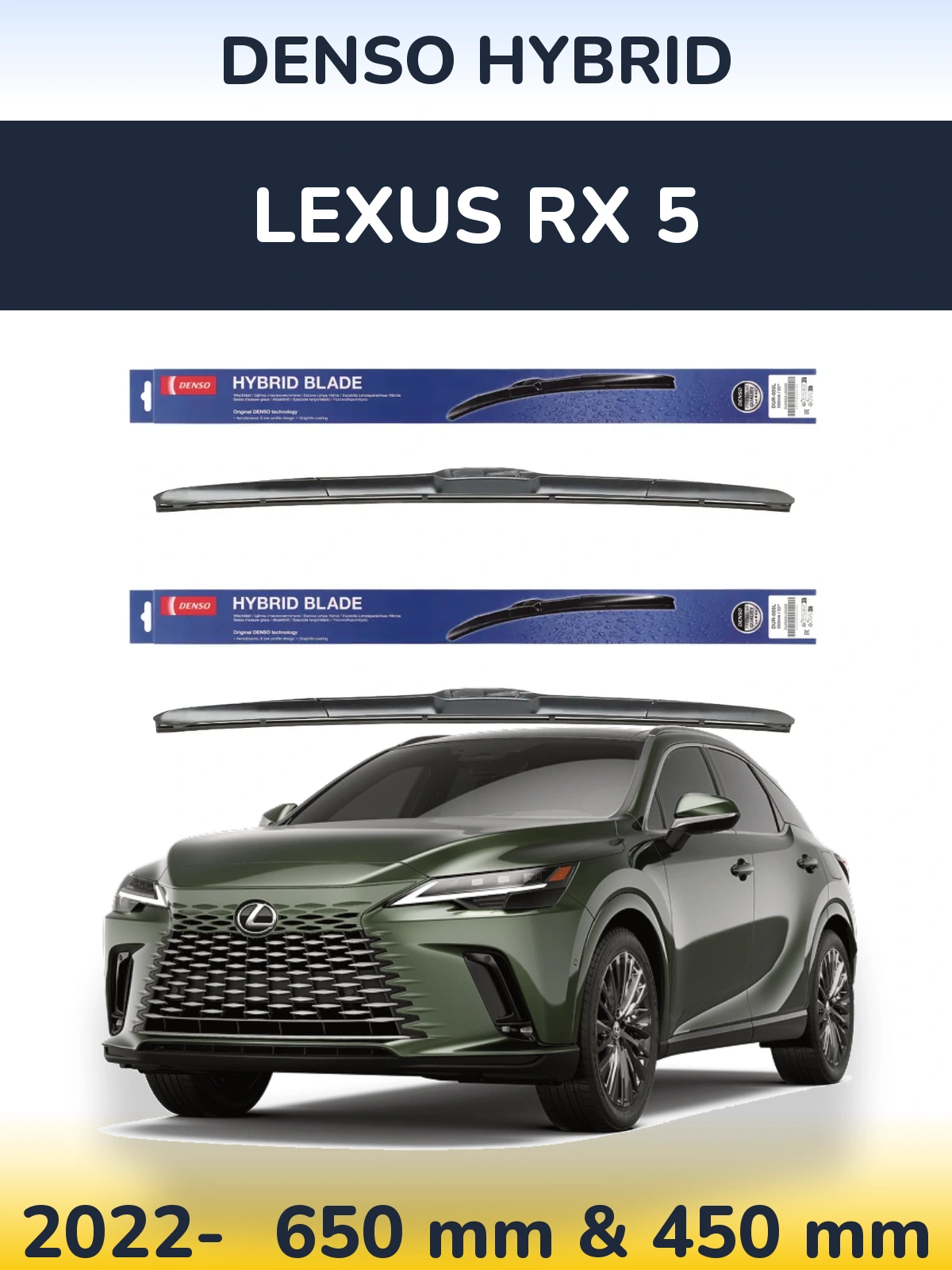 Front wiper blade set Denso Hybrid 650 & 450 мм for Lexus RX 5 2022-2026