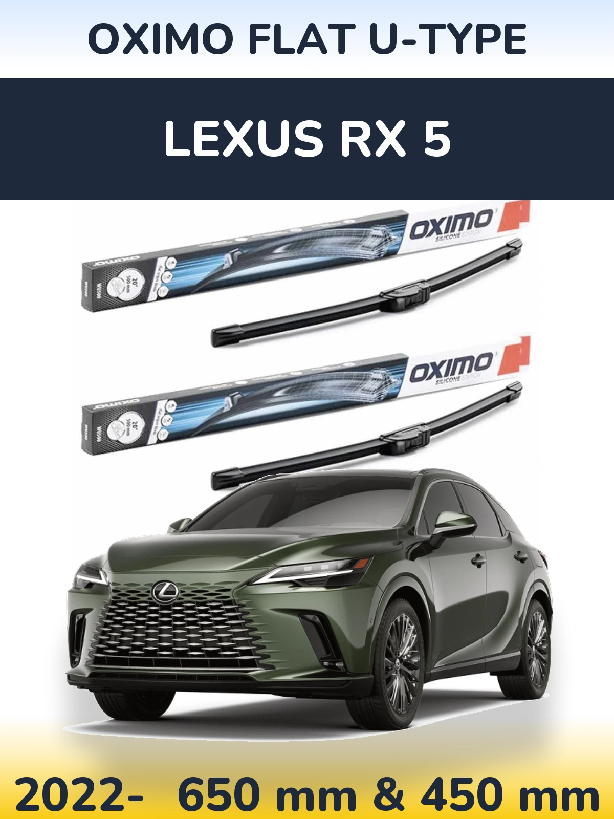 Front wiper blade set Oximo Flat U-type 650 & 450 мм for Lexus RX 5 2022-2026