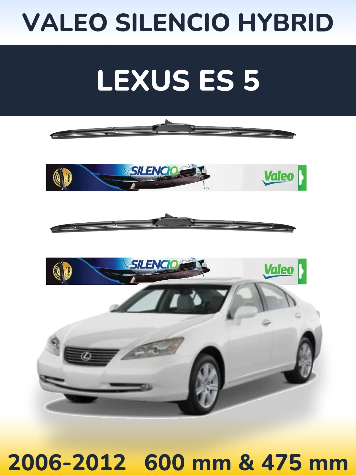 Front wiper blade set Valeo Silencio Hybrid 600 & 475 мм for Lexus ES 5 2006-2012