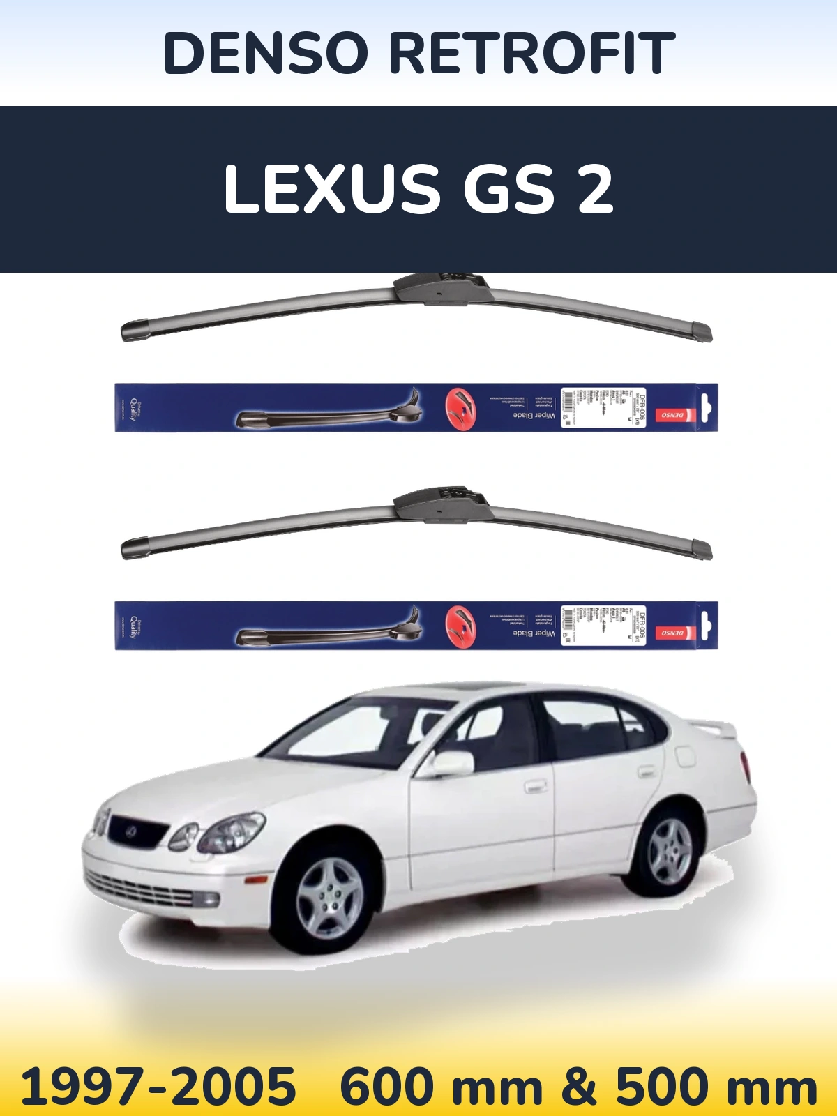 Komplet przednich wycieraczek Denso Retrofit 600 & 500 mm do Lexus GS 2 1997-2005
