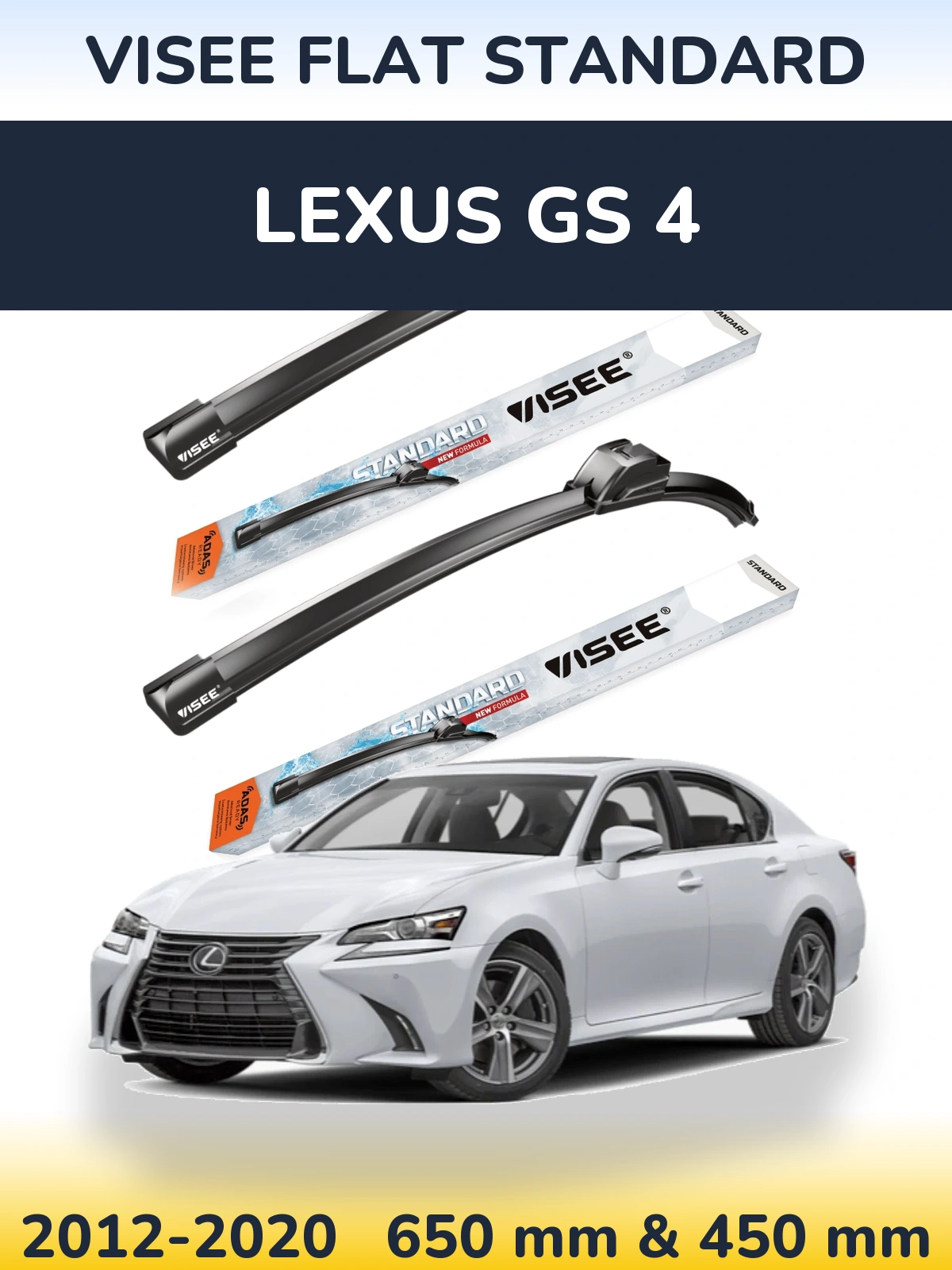 Komplet przednich wycieraczek VISEE FLAT STANDARD 650 & 450 mm do Lexus GS 4 2012-2020