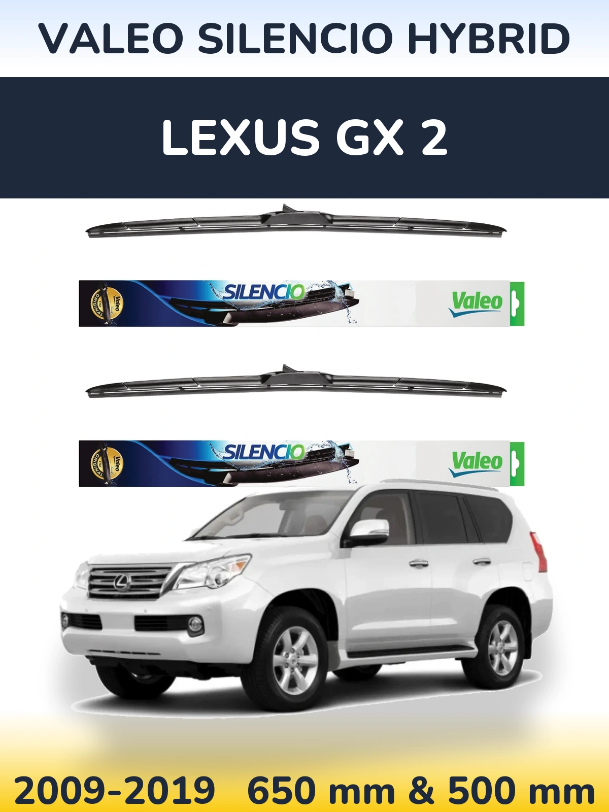 Komplet przednich wycieraczek Valeo Silencio Hybrid 650 & 500 mm do Lexus GX 2 2009-2019