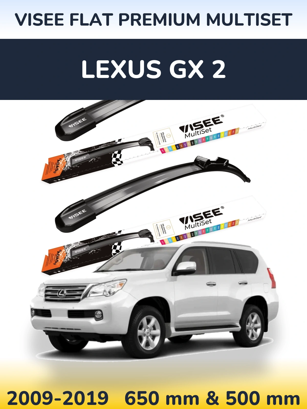 Front wiper blade set VISEE FLAT PREMIUM MultiSet 650 & 500 mm for Lexus GX 2 2009-2019