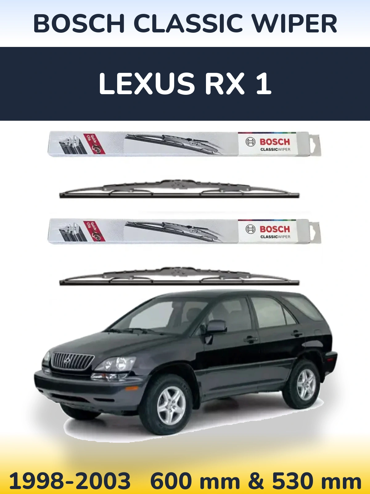 Комплект передних дворников BOSCH Classic Wiper 600 & 530 мм для Lexus RX 1 1998-2003
