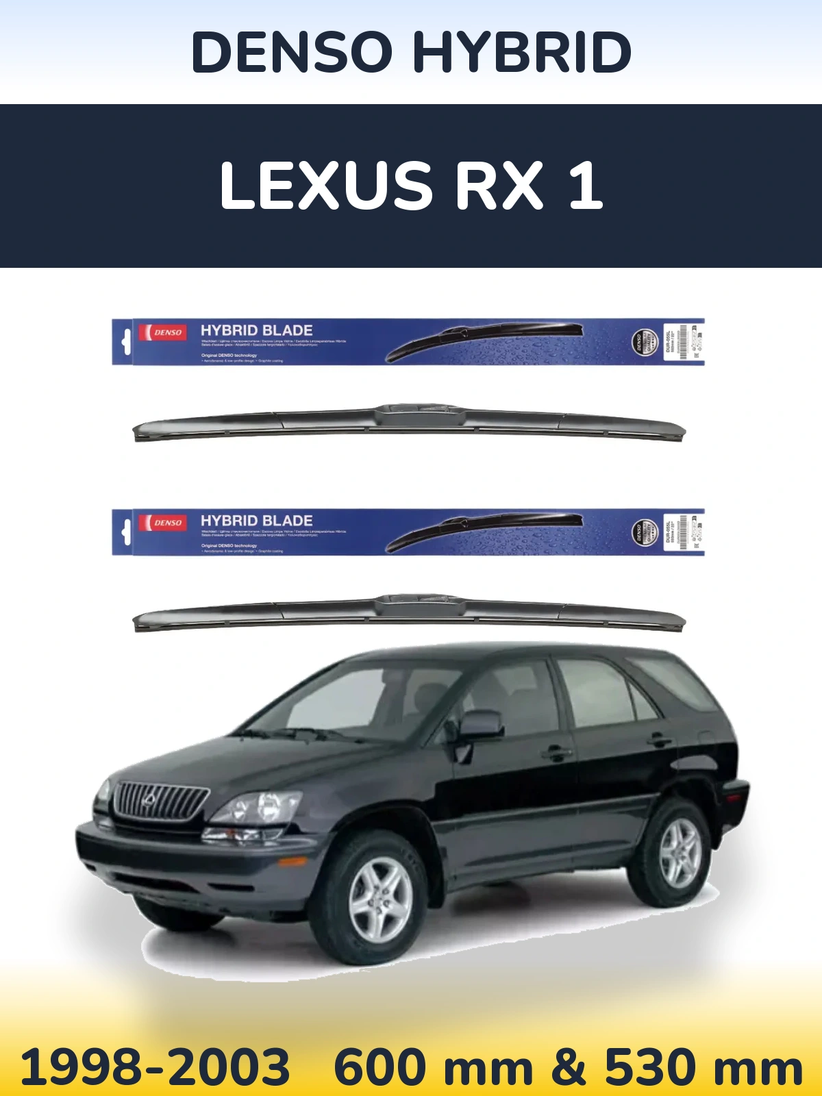 Front wiper blade set Denso Hybrid 600 & 530 мм for Lexus RX 1 1998-2003